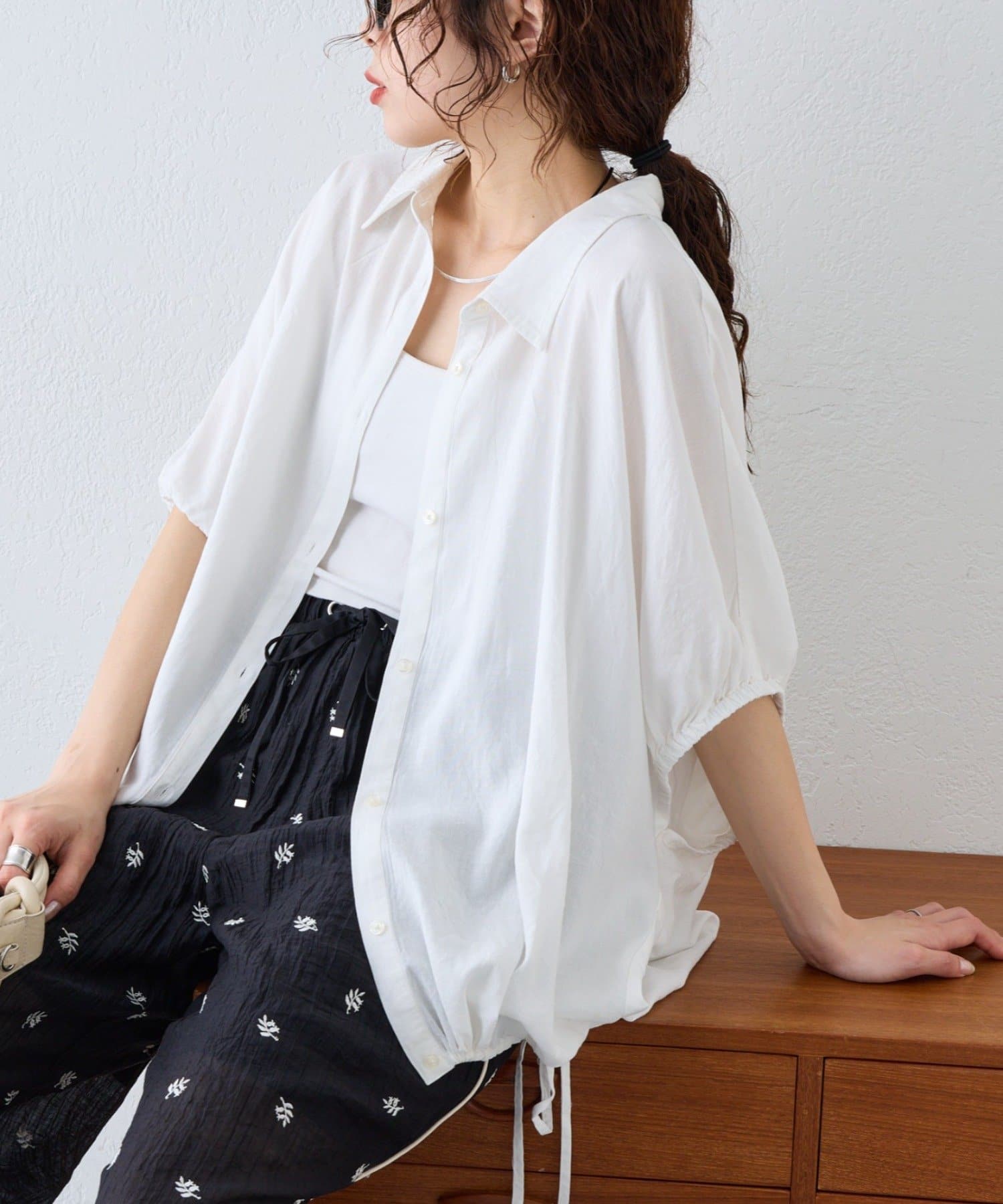 CIAOPANIC TYPY(チャオパニックティピー) 綿麻袖ギャザー裾リボンバルーンシャツ