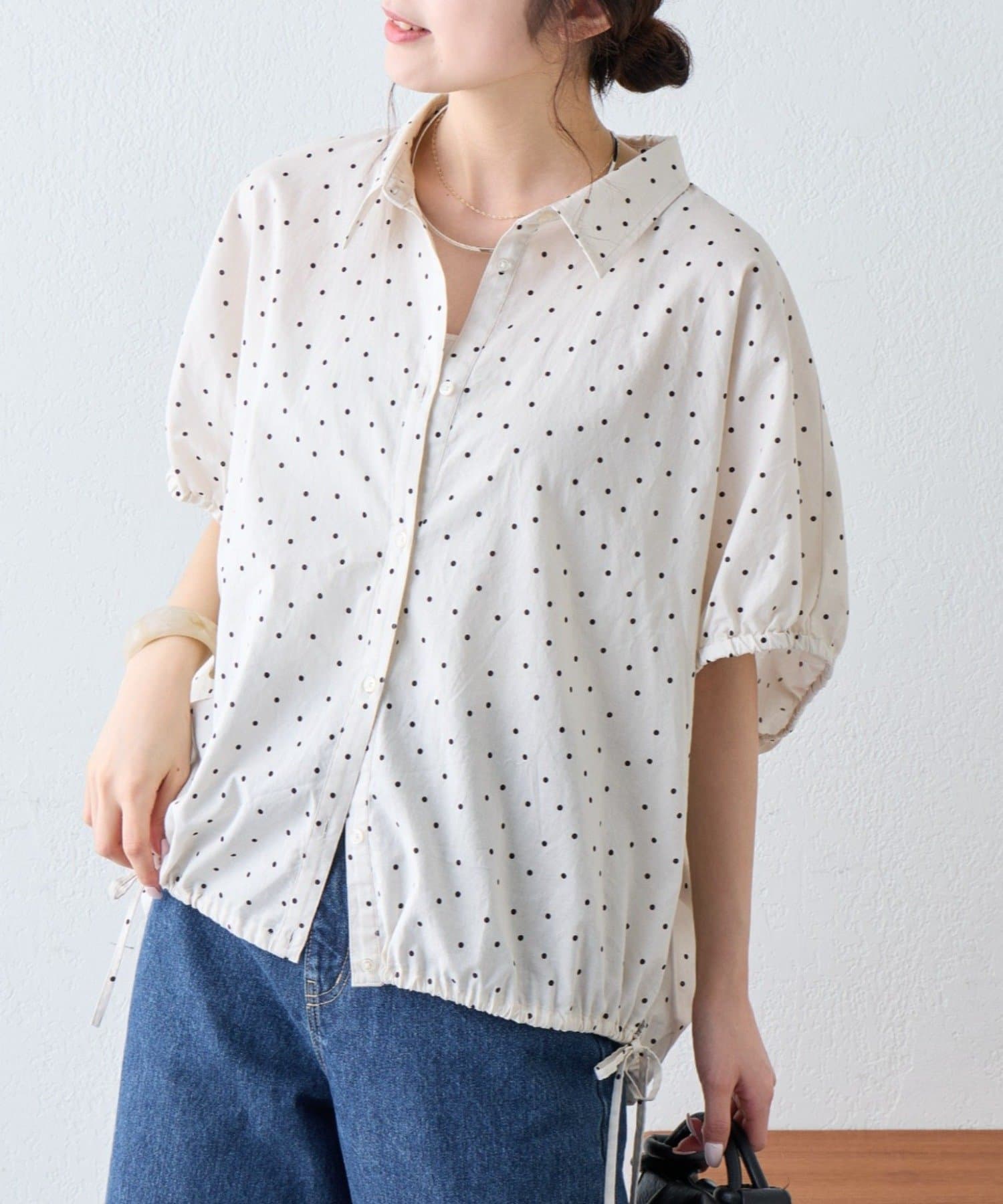 CIAOPANIC TYPY(チャオパニックティピー) 綿麻袖ギャザー裾リボンバルーンシャツ