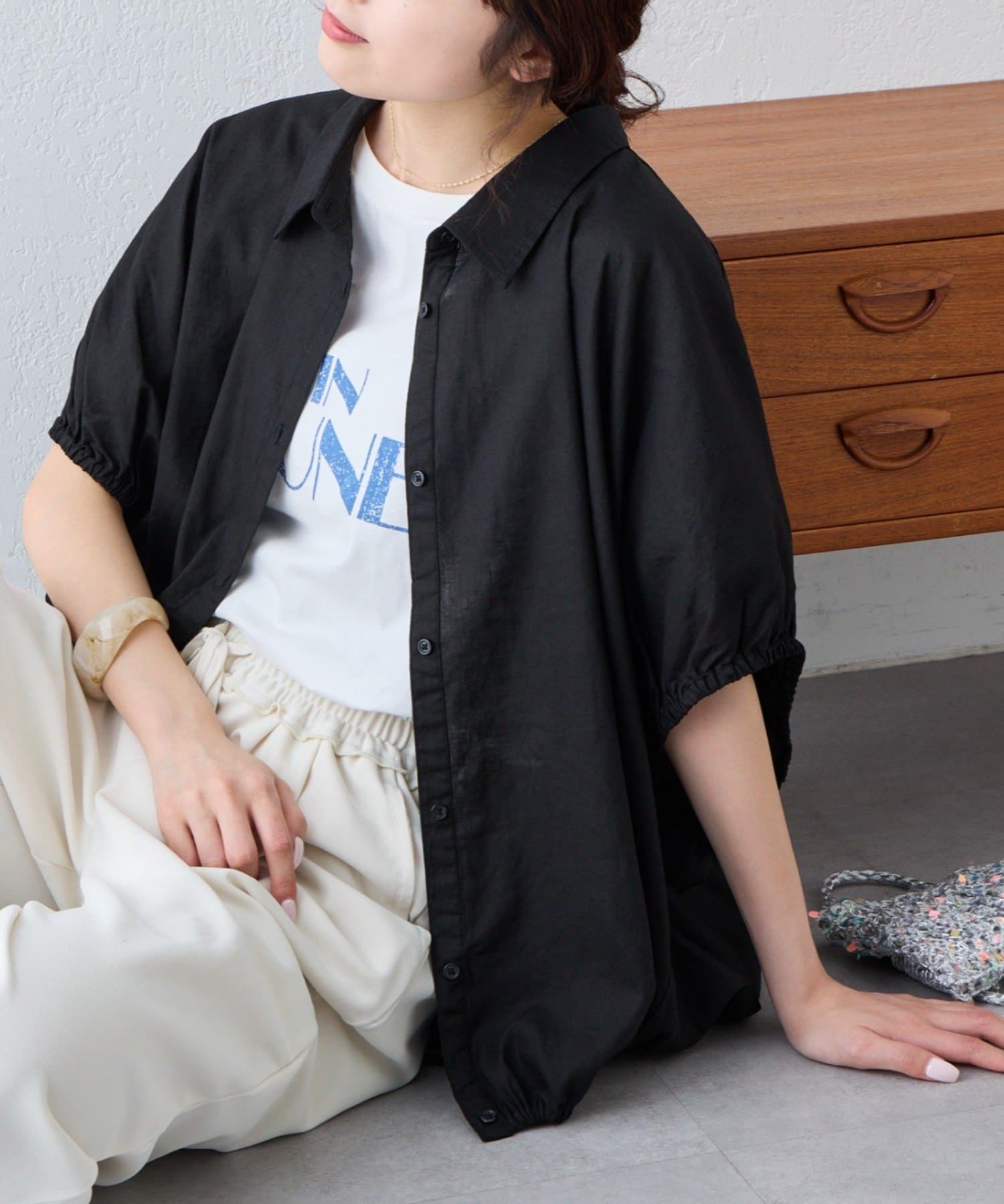 CIAOPANIC TYPY(チャオパニックティピー) 綿麻袖ギャザー裾リボンバルーンシャツ