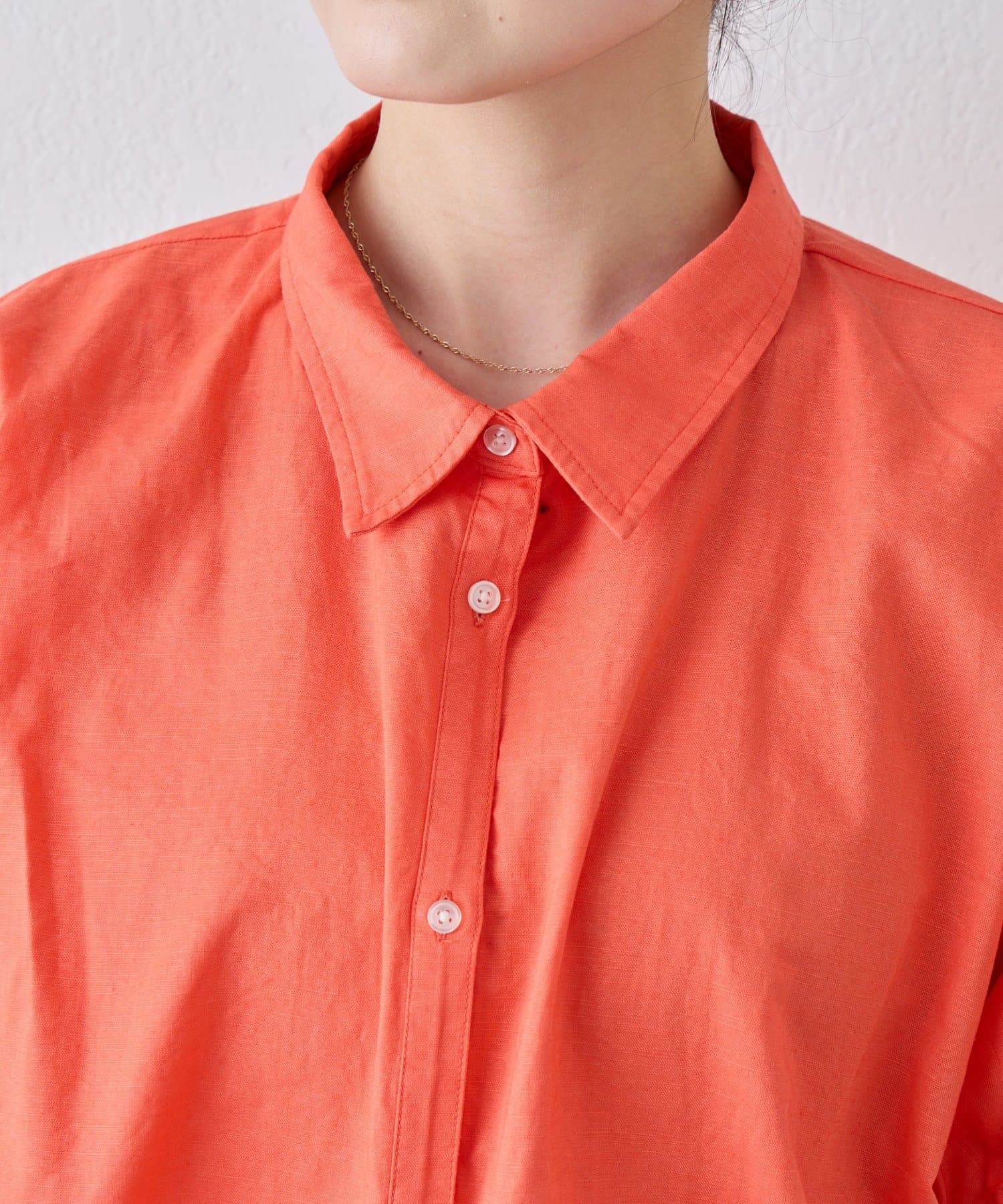 CIAOPANIC TYPY(チャオパニックティピー) 【夏も快適/二の腕カバー】綿麻袖ギャザー裾リボンバルーンシャツ