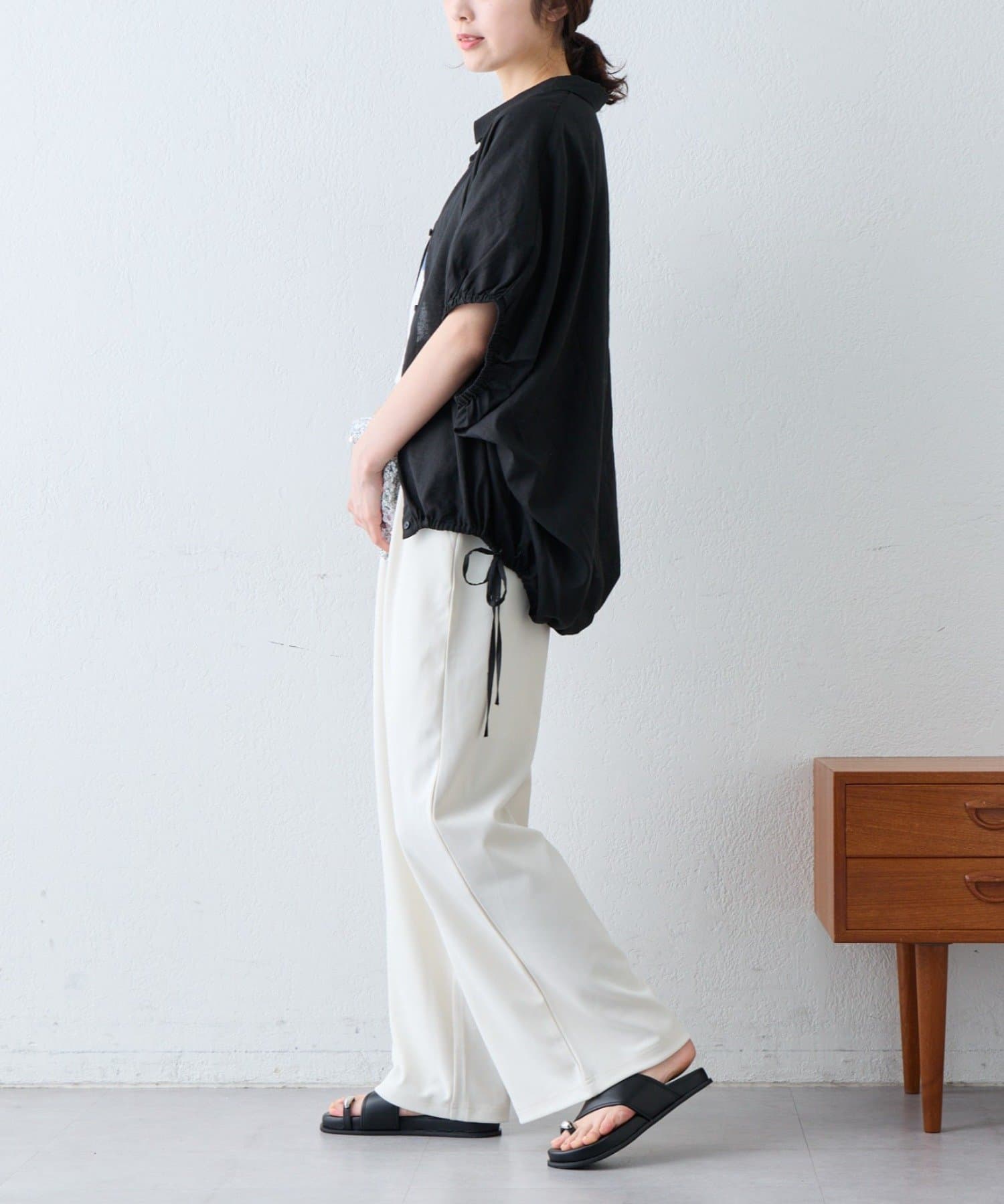 CIAOPANIC TYPY(チャオパニックティピー) 綿麻袖ギャザー裾リボンバルーンシャツ