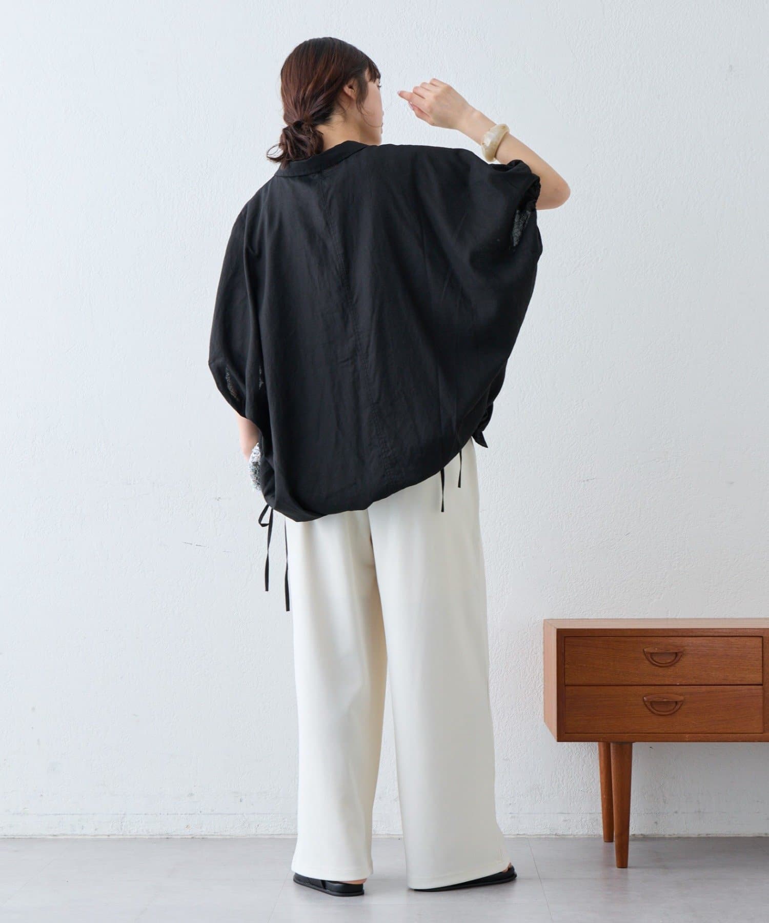 CIAOPANIC TYPY(チャオパニックティピー) 綿麻袖ギャザー裾リボンバルーンシャツ