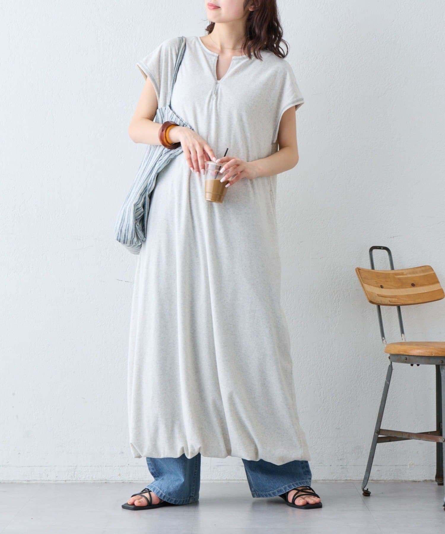 CIAOPANIC TYPY(チャオパニックティピー) 【さらっと快適】微配色ステッチドライタッチ裾バルーンカットソーワンピース