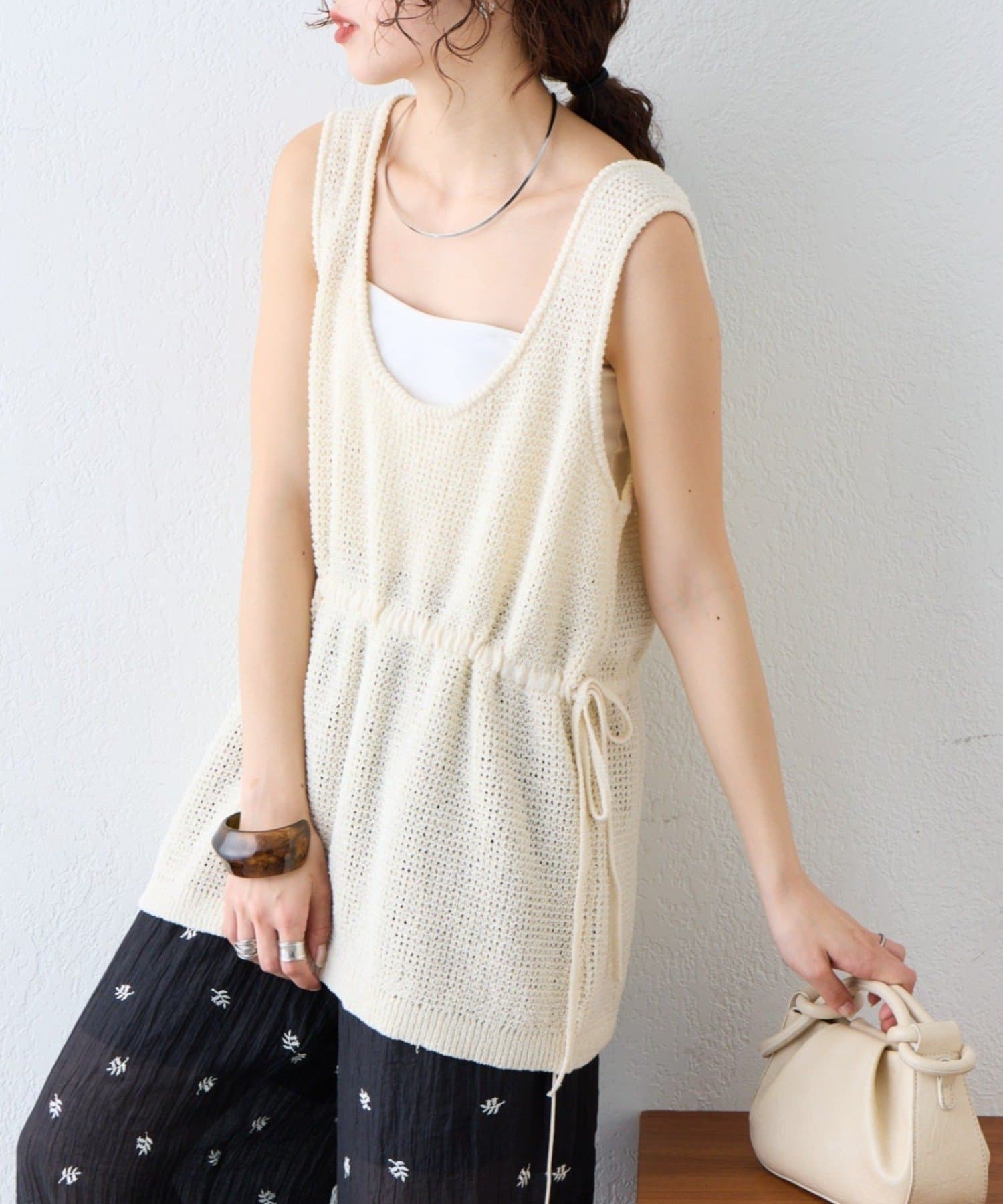 CIAOPANIC TYPY(チャオパニックティピー) 【前後2WAY】ウエスト紐メッシュニットベスト