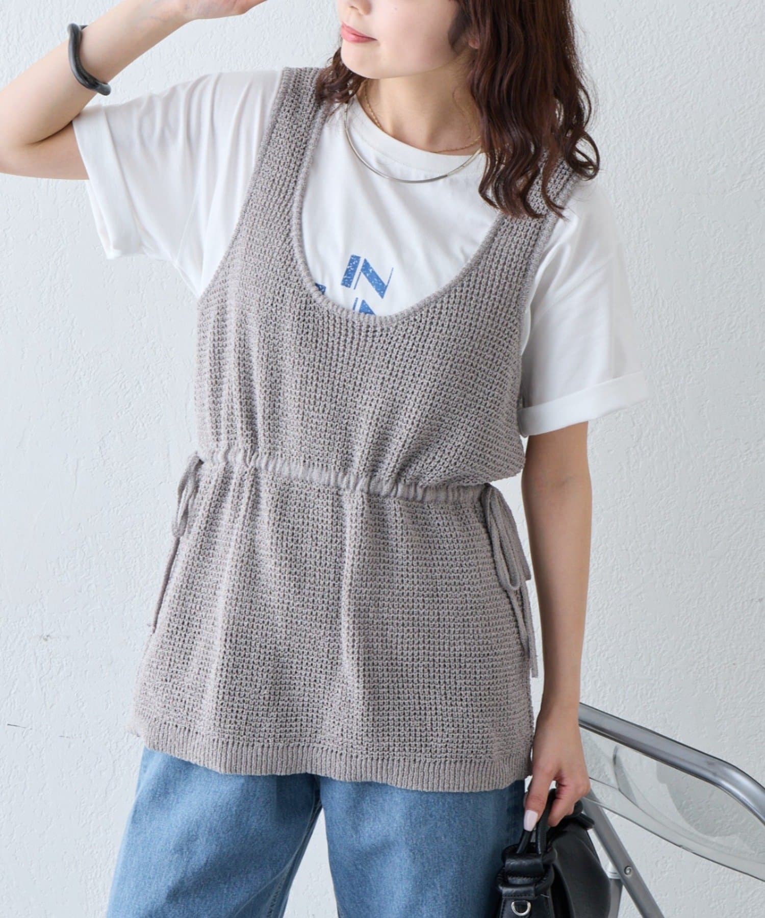 CIAOPANIC TYPY(チャオパニックティピー) 【前後2WAY】ウエスト紐メッシュニットベスト