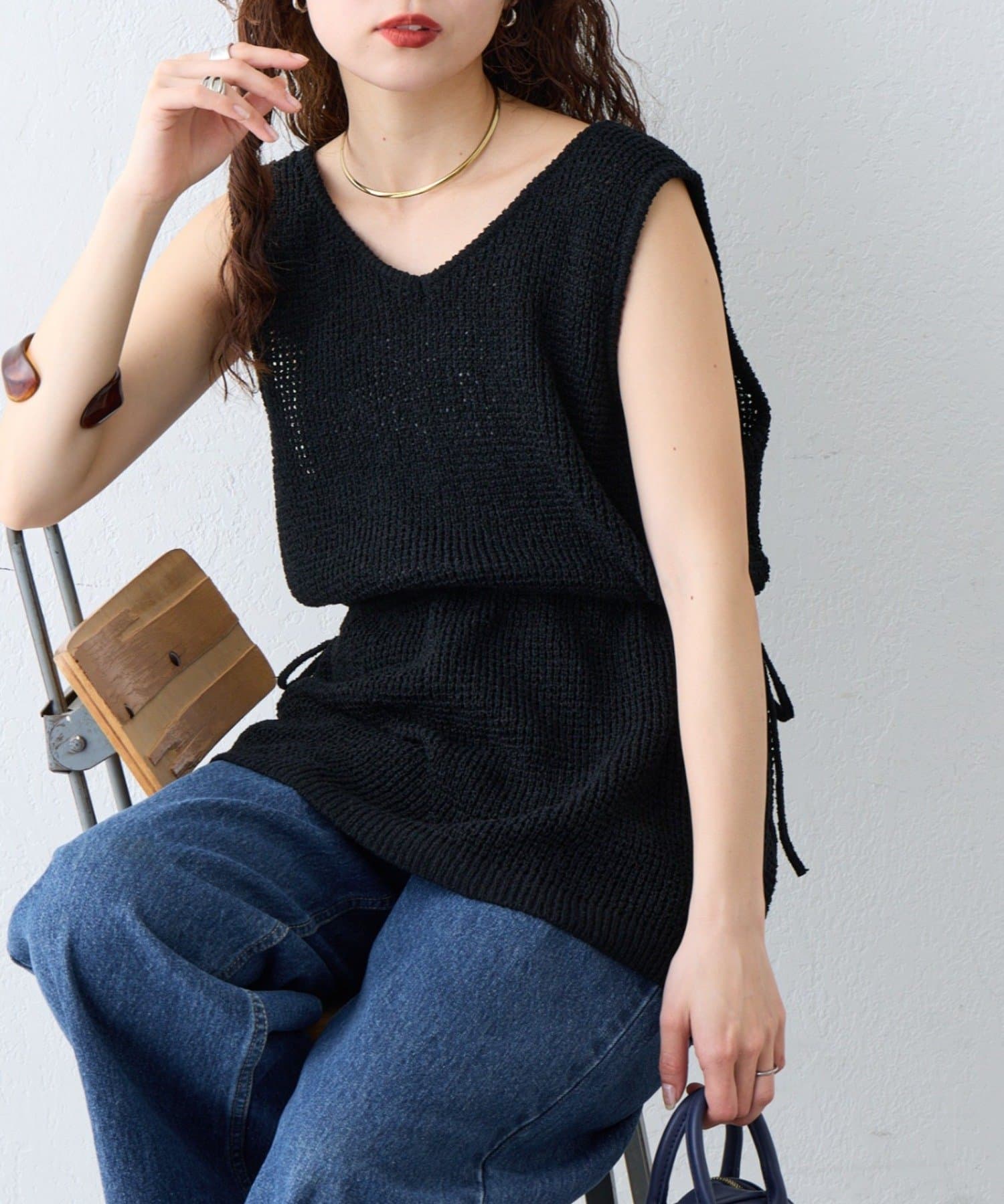 CIAOPANIC TYPY(チャオパニックティピー) 【前後2WAY】ウエスト紐メッシュニットベスト