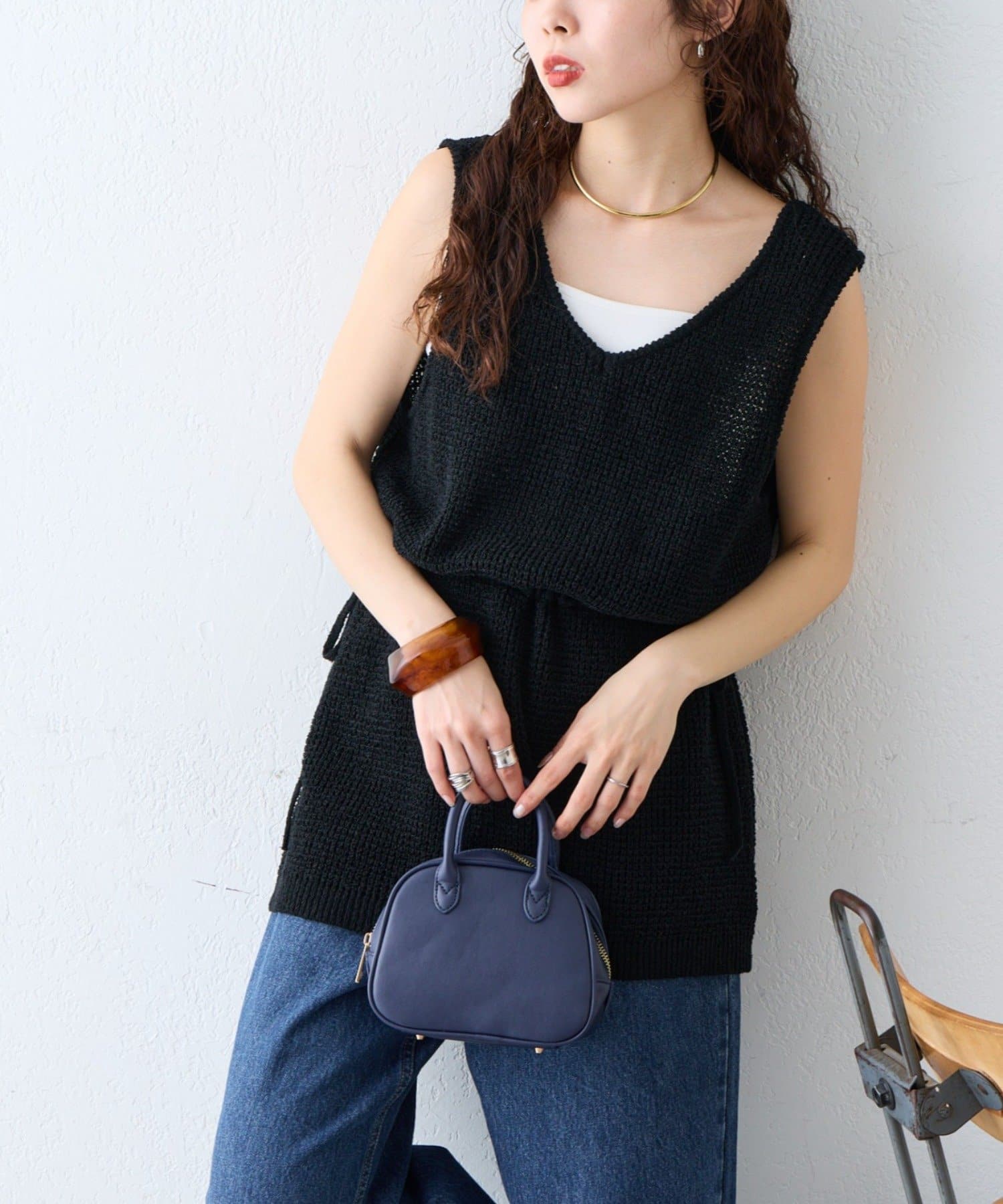 CIAOPANIC TYPY(チャオパニックティピー) 【前後2WAY】ウエスト紐メッシュニットベスト