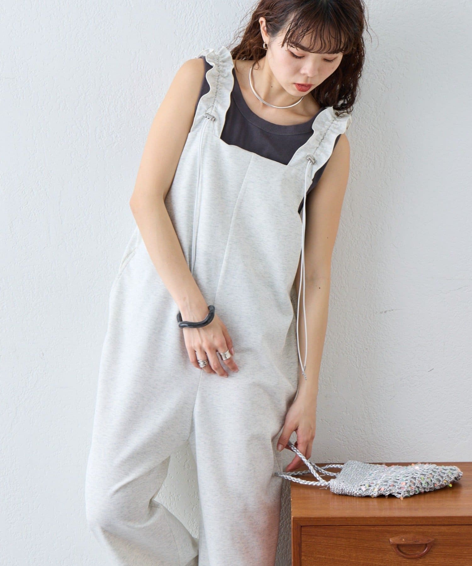 CIAOPANIC TYPY(チャオパニックティピー) 【3サイズ展開】肩ドロストギャザーカットソポンチサロペット