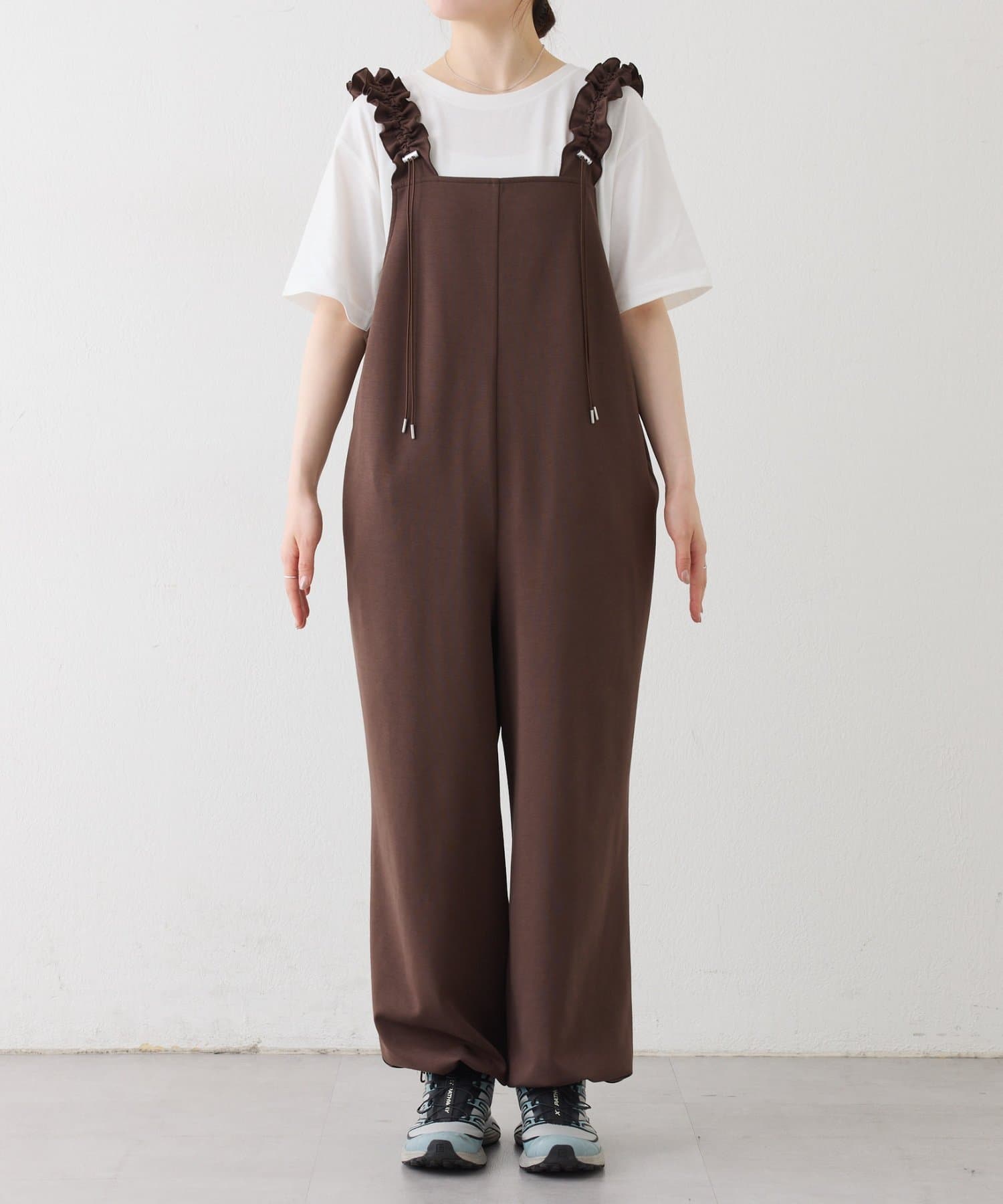 CIAOPANIC TYPY(チャオパニックティピー) 【3サイズ展開】肩ドロストギャザーカットソポンチサロペット