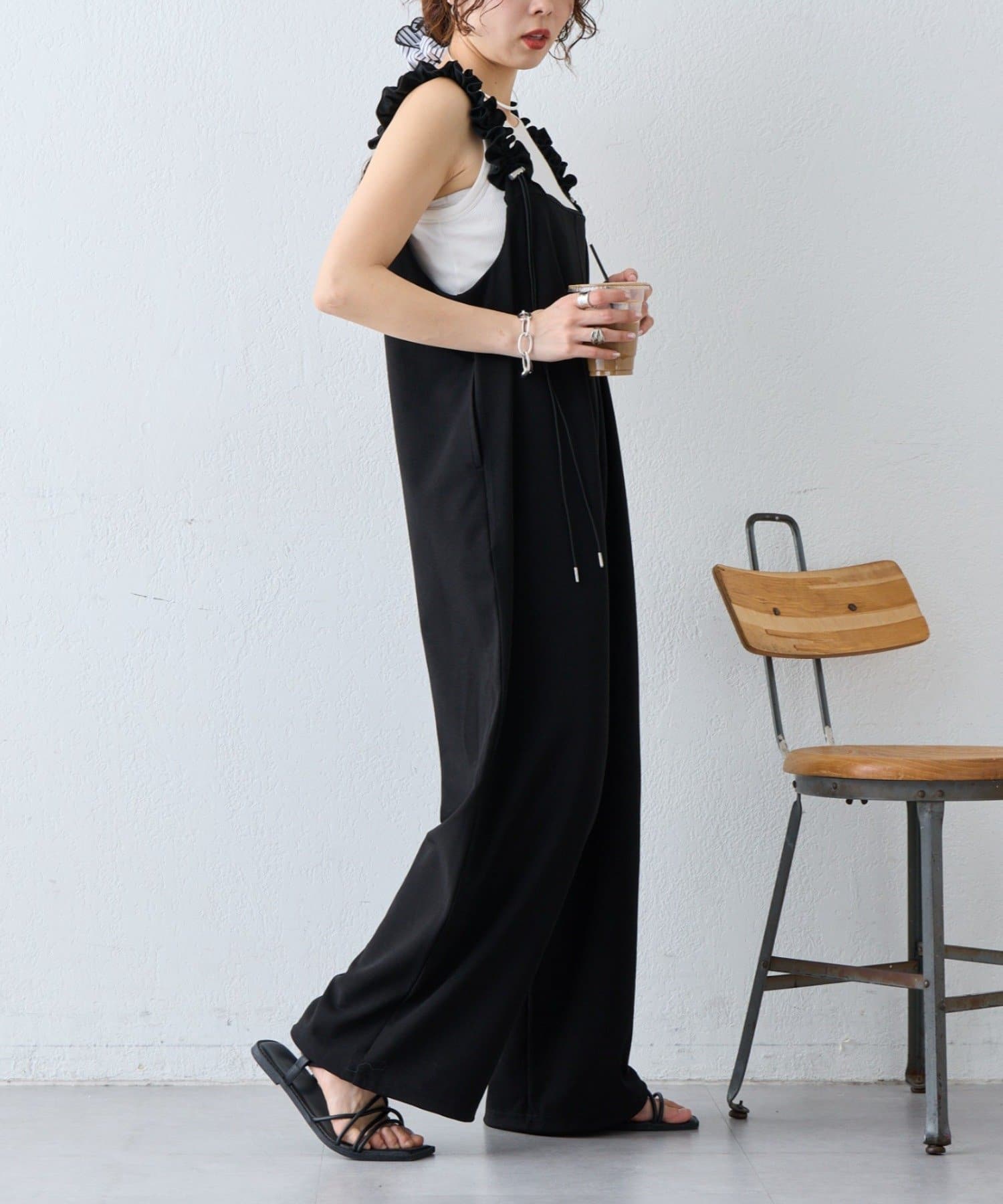 CIAOPANIC TYPY(チャオパニックティピー) 【3サイズ展開】肩ドロストギャザーカットソポンチサロペット