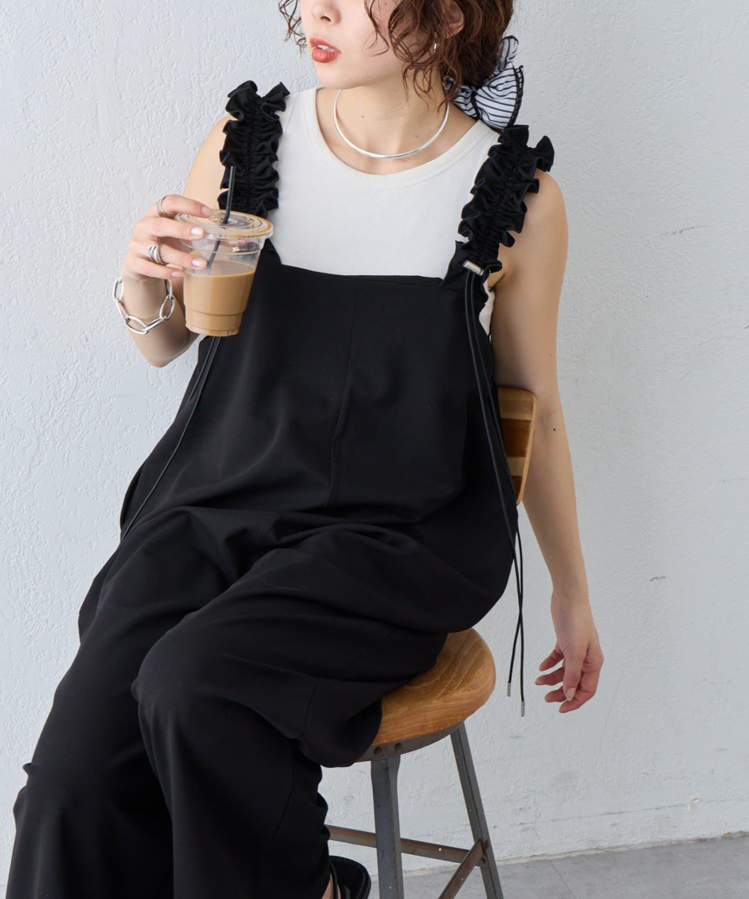 CIAOPANIC TYPY(チャオパニックティピー) 【3サイズ展開】肩ドロストギャザーカットソポンチサロペット