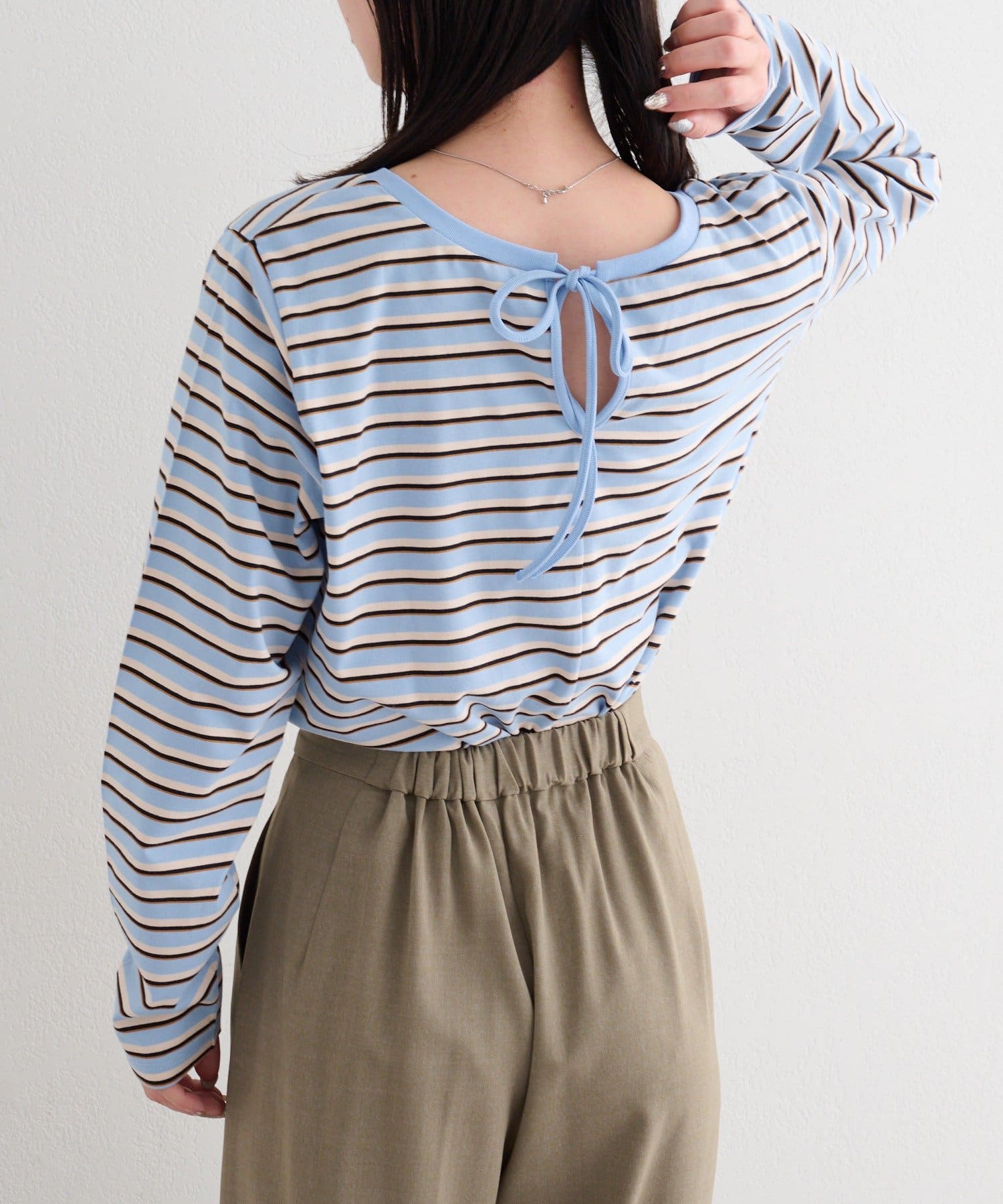 OUTLET(アウトレット) 【Kastane】【前後2WAY】B ボーダーバックリボンロンTEE