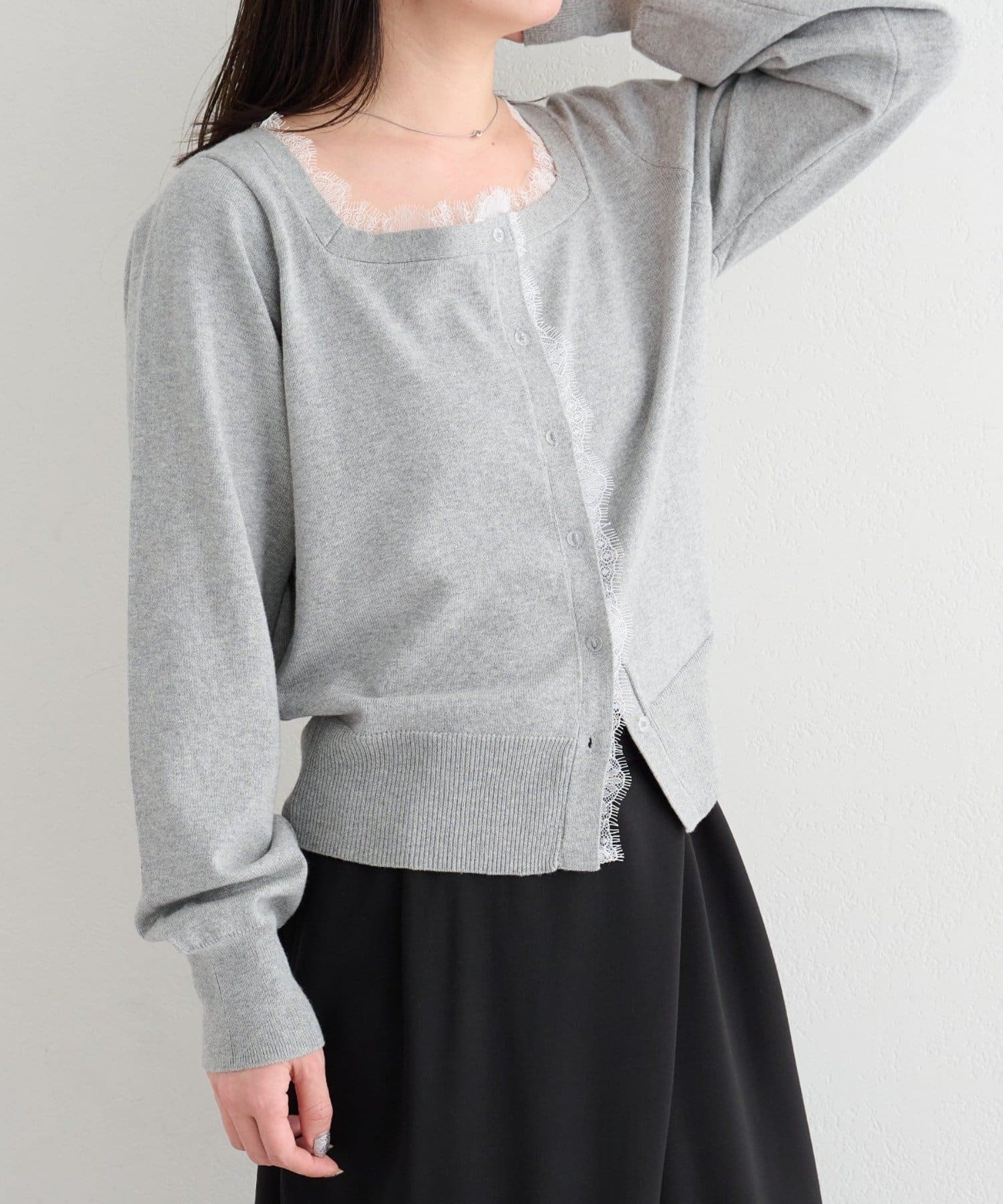 OUTLET(アウトレット) 【Kastane】B レーススクエアネックカーディガン