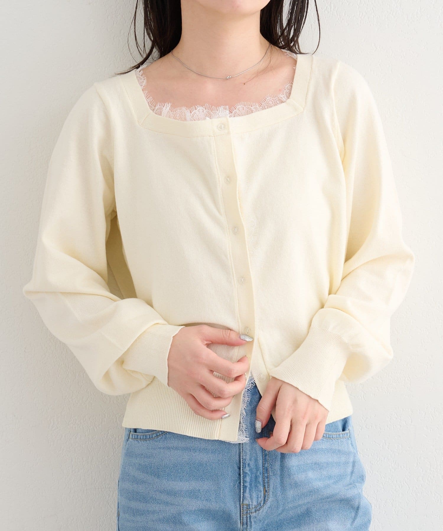 OUTLET(アウトレット) 【Kastane】B レーススクエアネックカーディガン