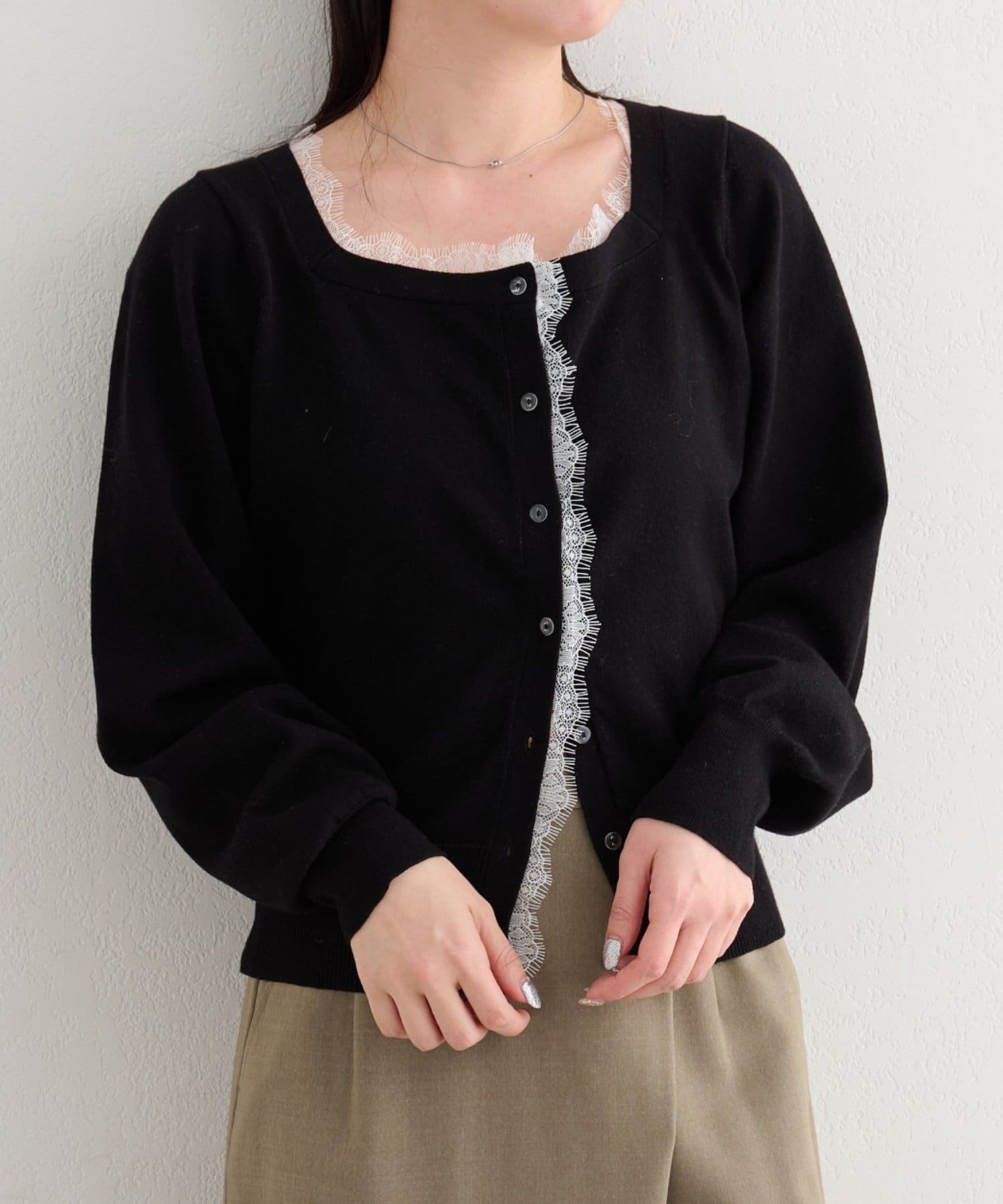 OUTLET(アウトレット) 【Kastane】B レーススクエアネックカーディガン