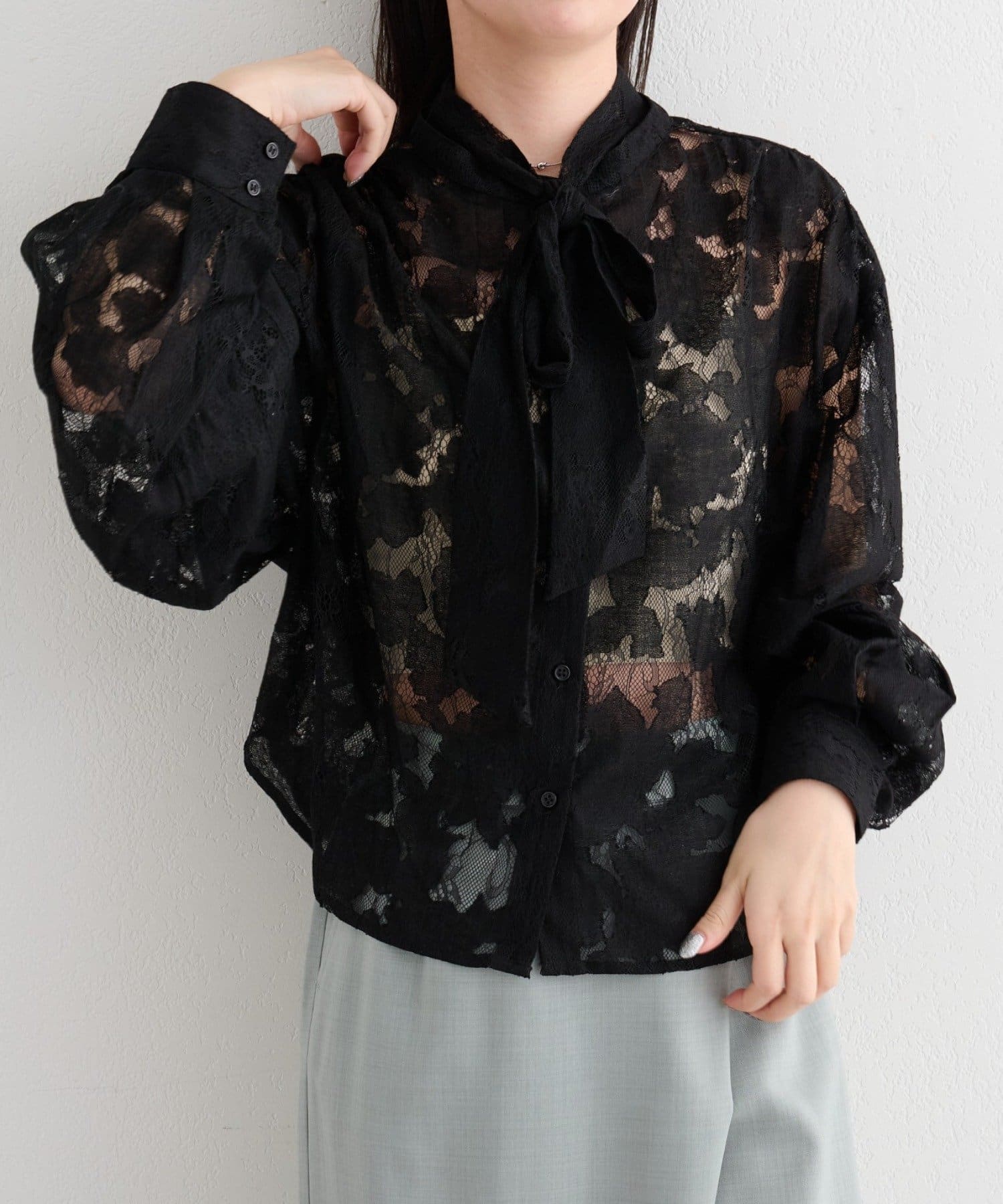 OUTLET(アウトレット) 【Kastane】B レースボウタイブラウス