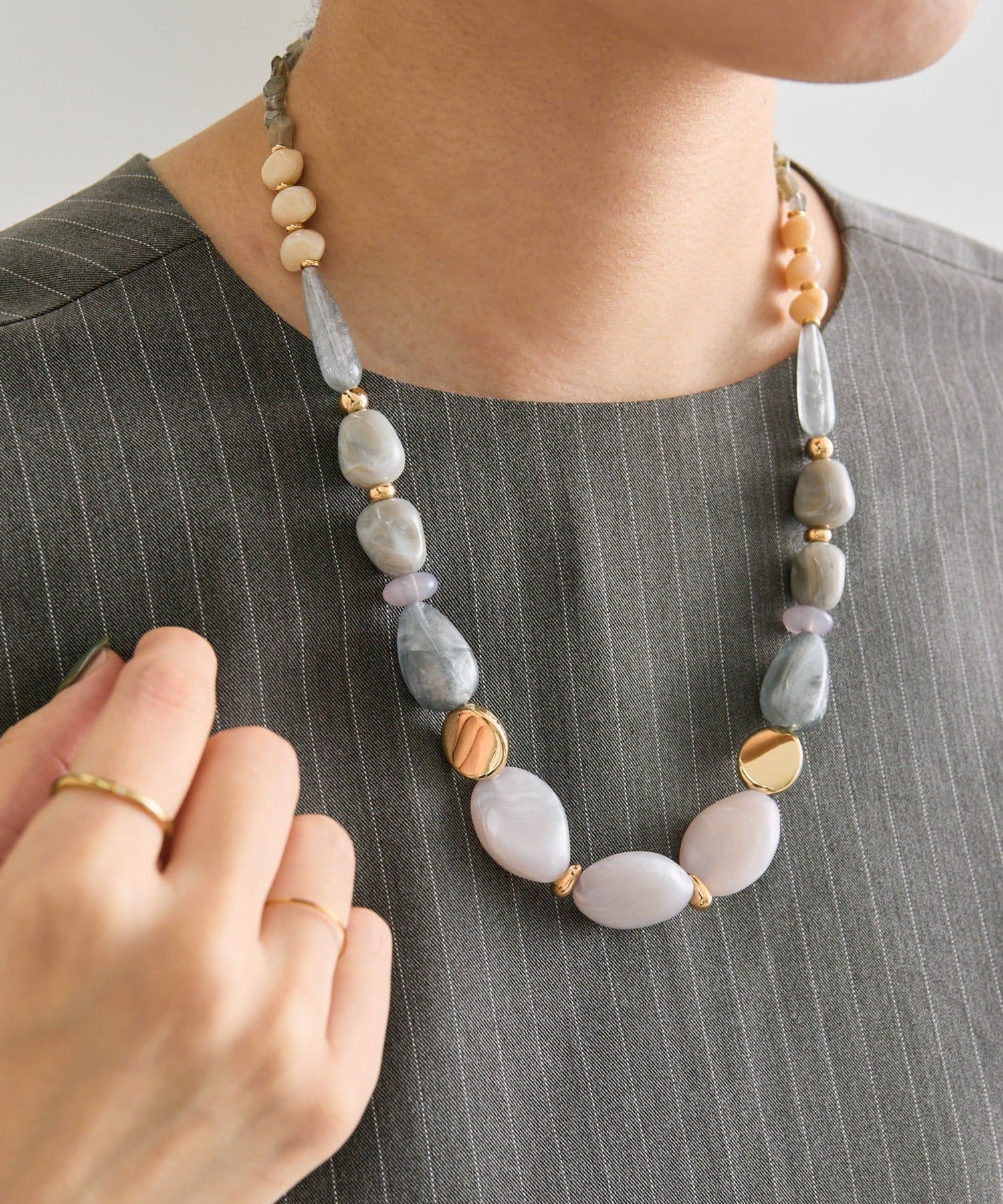 OUTLET(アウトレット) 【ear PAPILLONNER】ミックスマーブル樹脂ネックレス