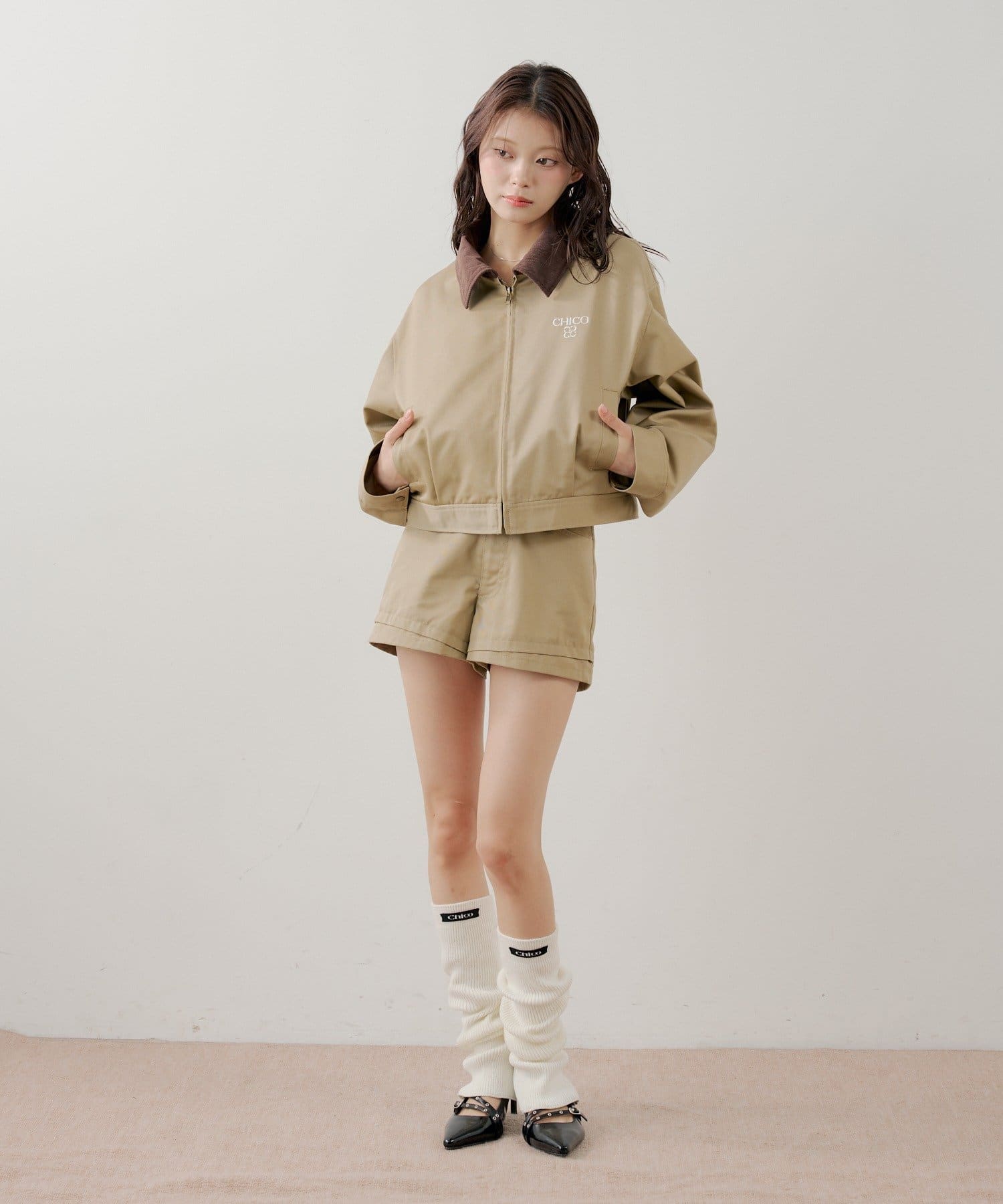OUTLET(アウトレット) 【Chico】襟配色ジップジャケット