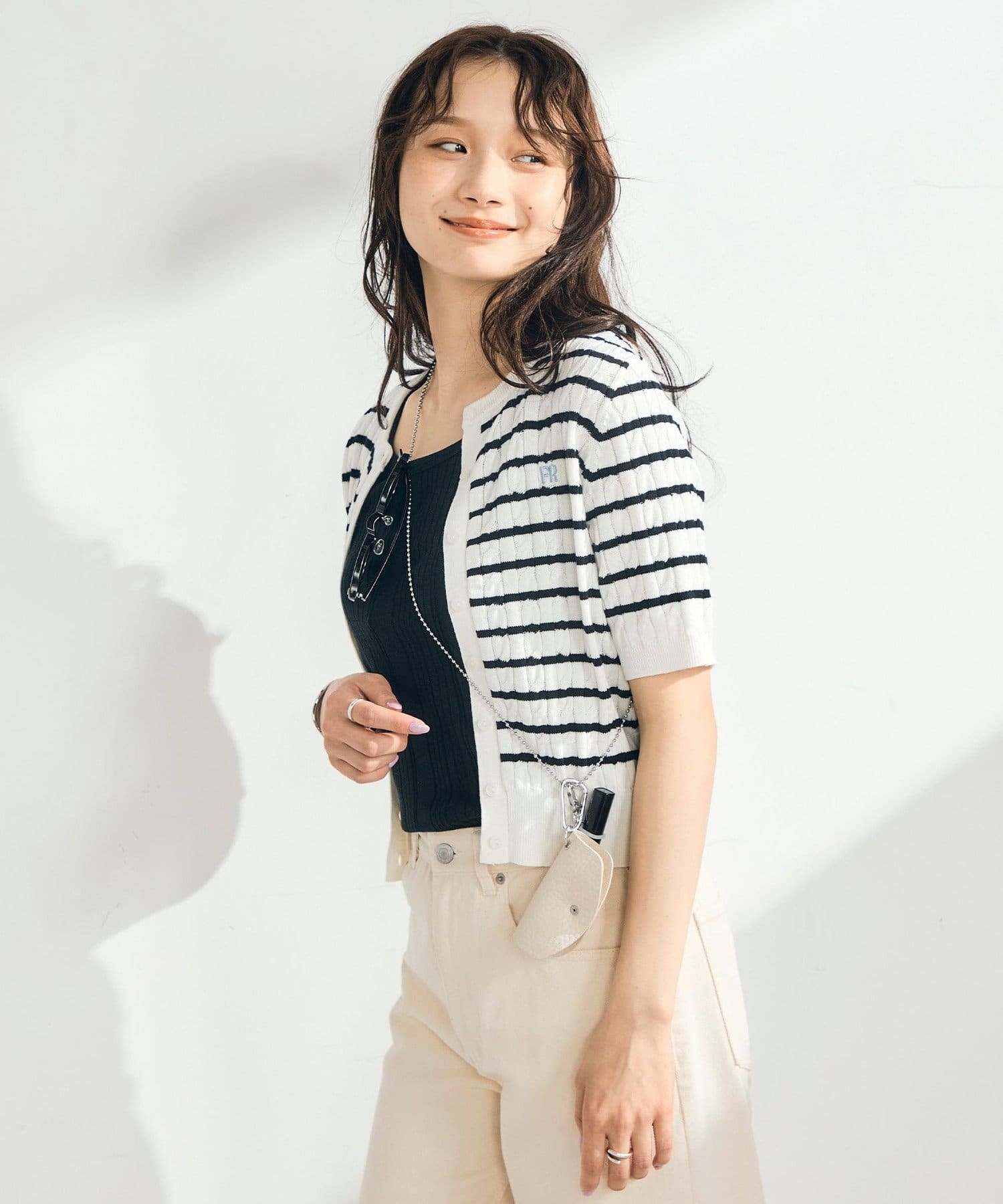 FREDY & GLOSTER(フレディ アンド グロスター) 【毎年大人気！/完売必須】FR刺しゅうケーブル柄半袖カーディガン