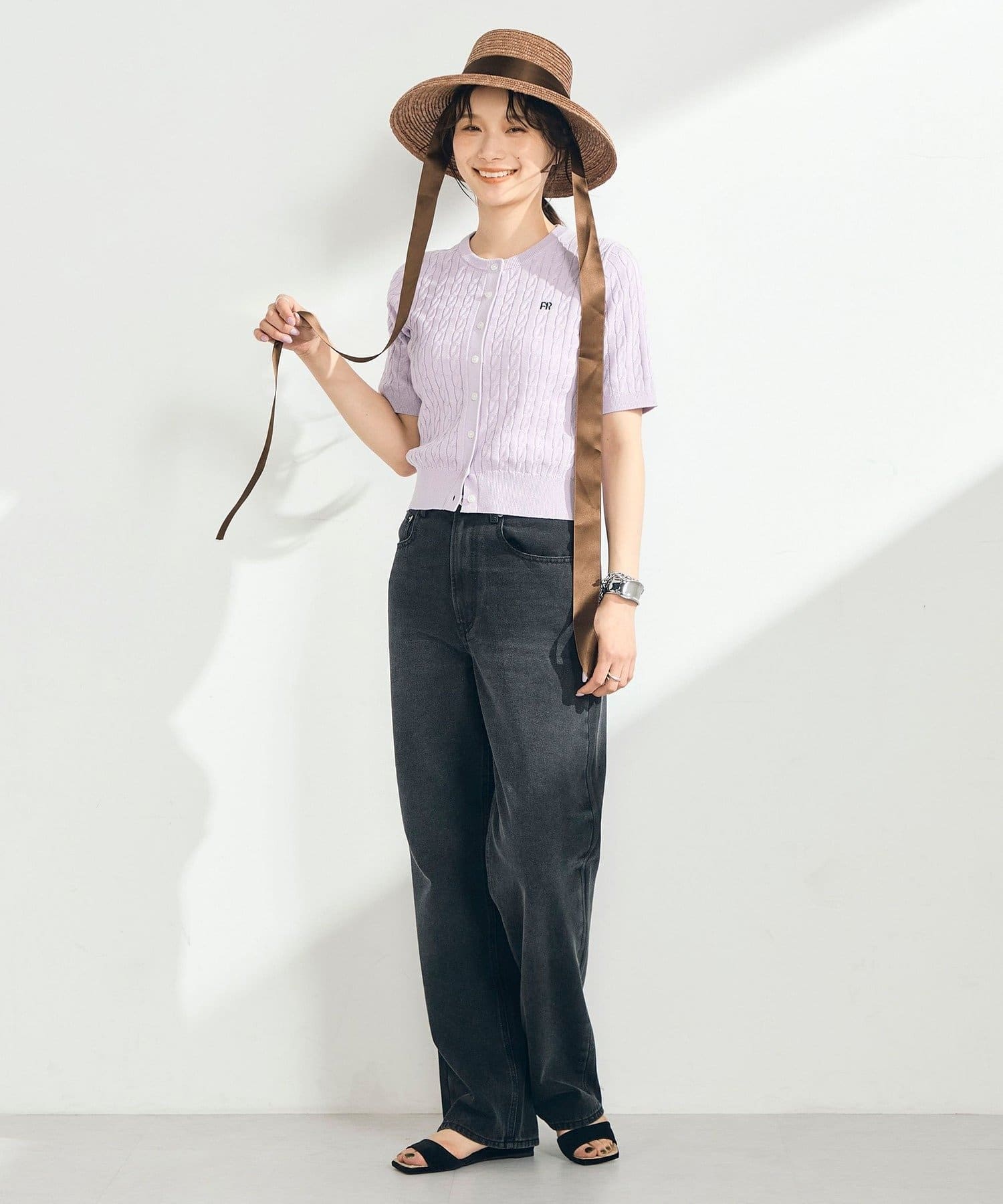 FREDY & GLOSTER(フレディ アンド グロスター) 【毎年大人気！/完売必須】FR刺しゅうケーブル柄半袖カーディガン