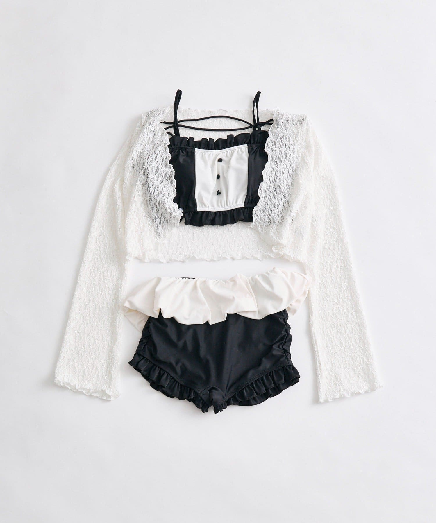 Belle Charme(ベルシャルム) Ruffle Swimwear ＆Lace Cardigan Set