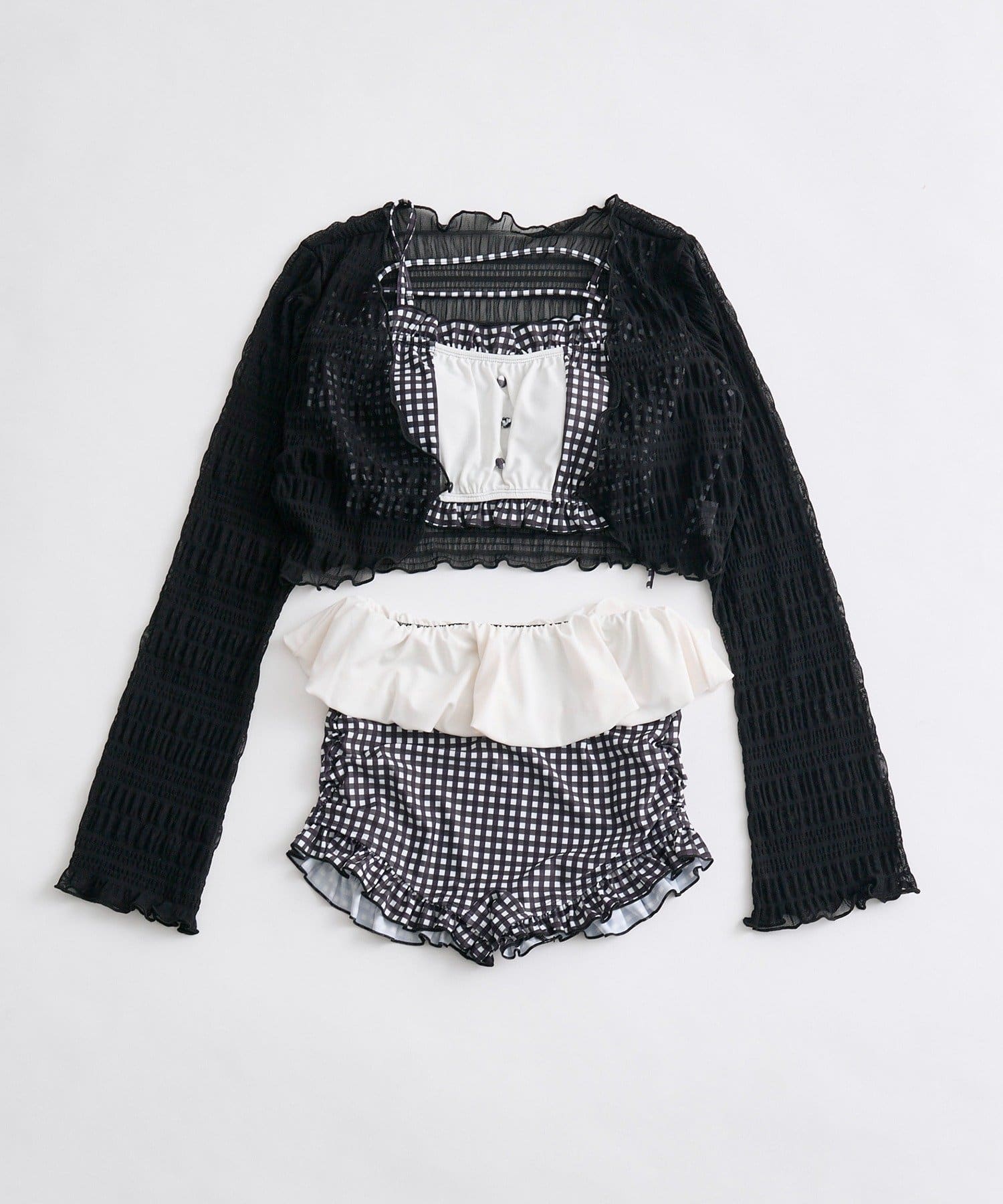 Belle Charme(ベルシャルム) Ruffle Swimwear ＆Lace Cardigan Set