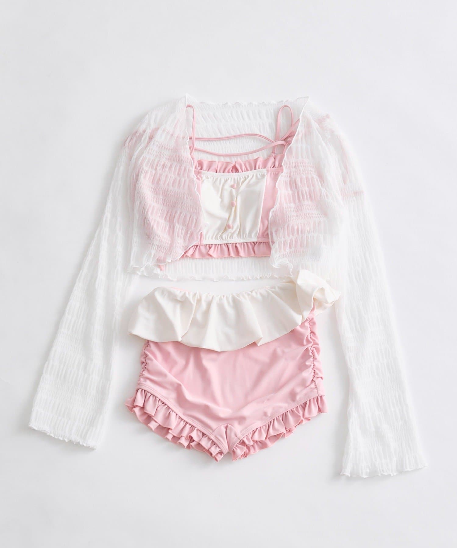 Belle Charme(ベルシャルム) Ruffle Swimwear ＆Lace Cardigan Set