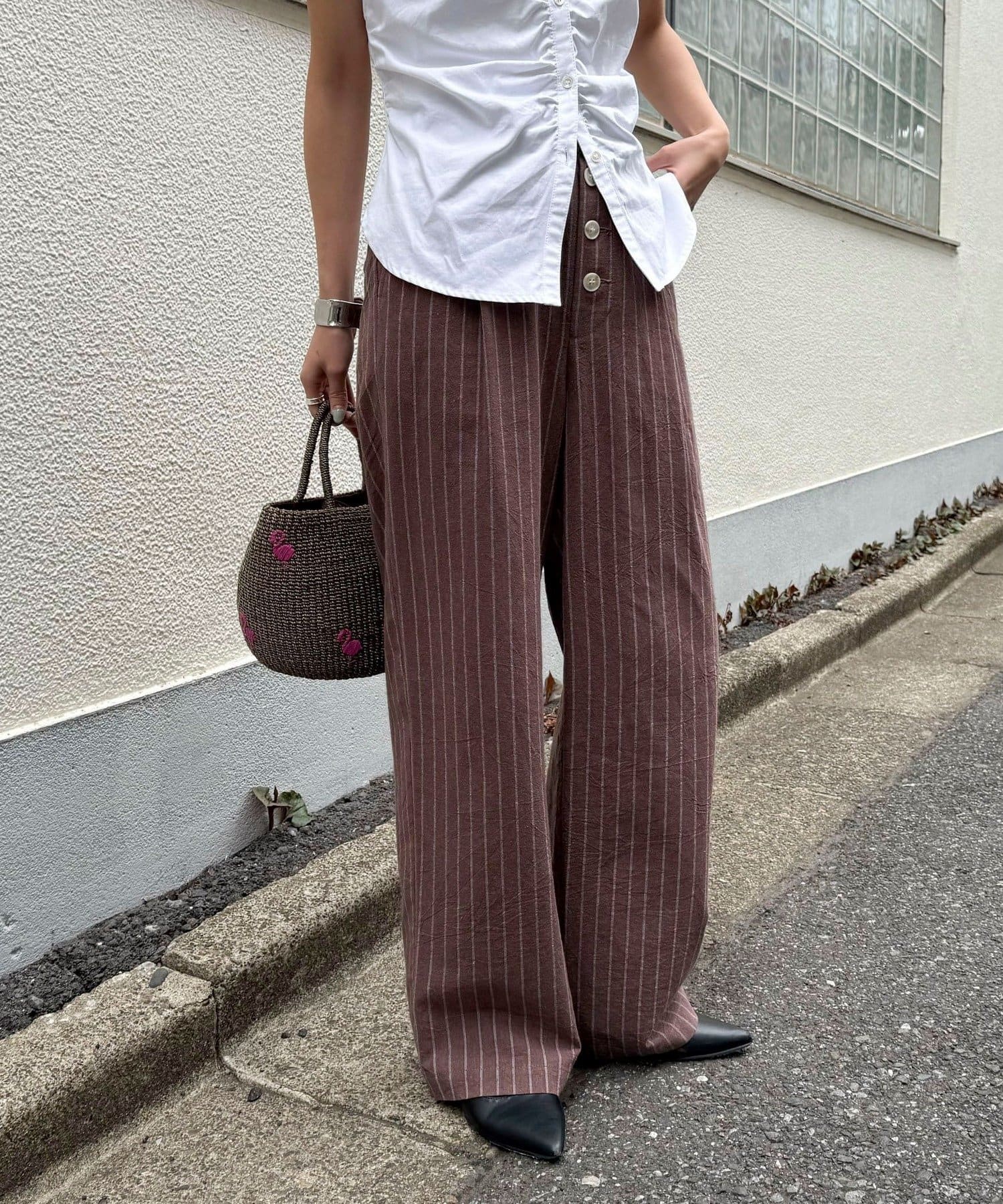 FREDY & GLOSTER(フレディ アンド グロスター) ストライプセミワイドタックパンツ