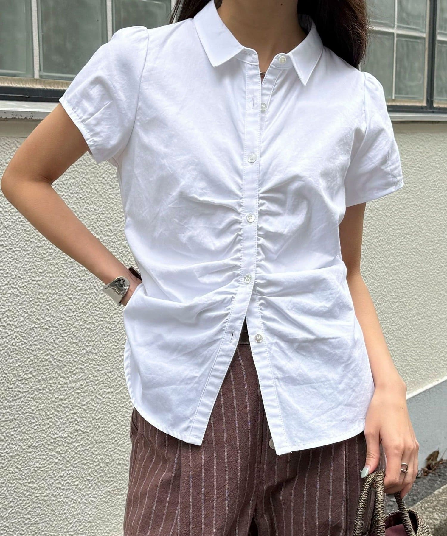 FREDY & GLOSTER(フレディ アンド グロスター) フロントギャザーちび袖ブラウス