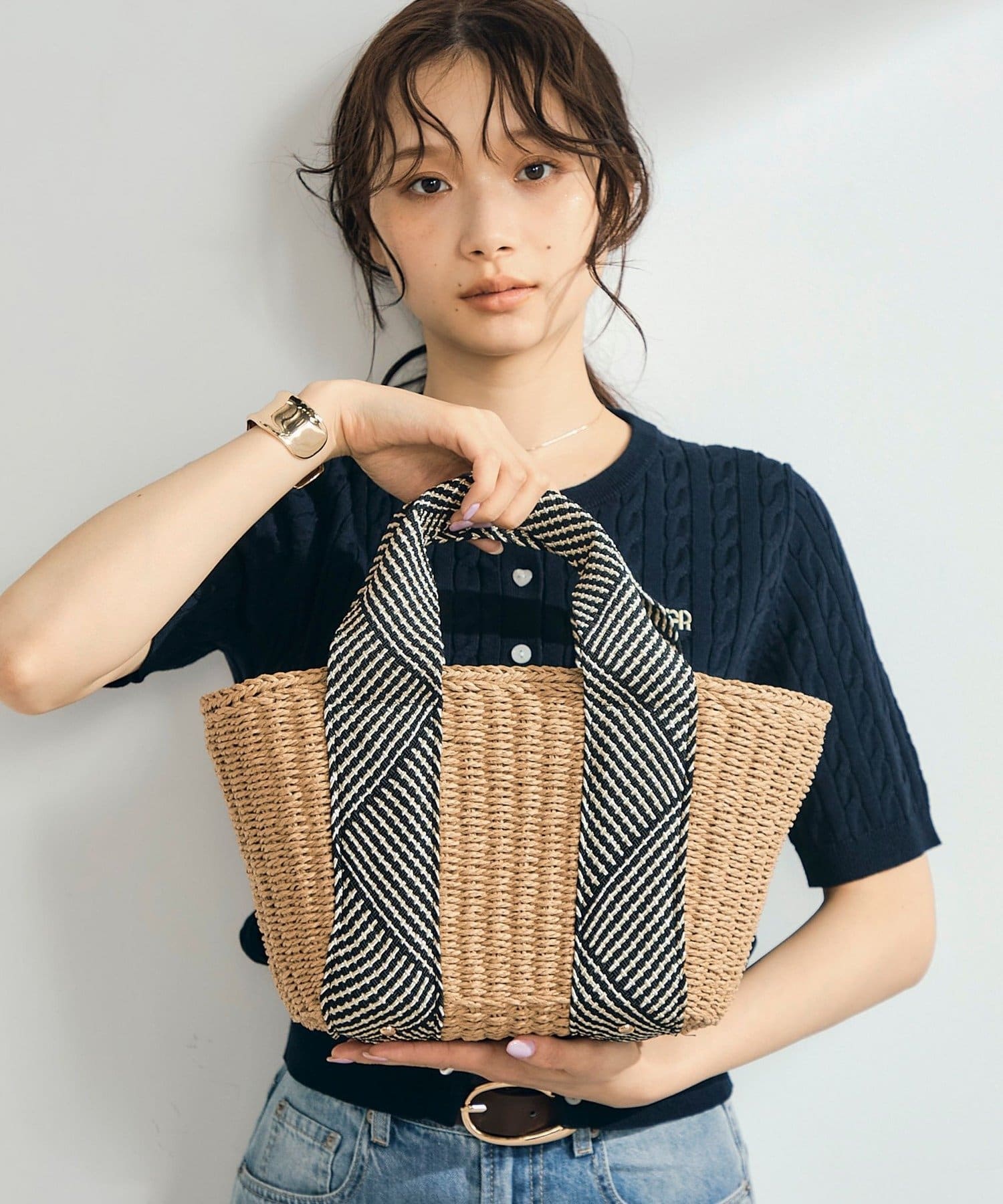 FREDY & GLOSTER(フレディ アンド グロスター) ラメテープハンドルカゴバッグ