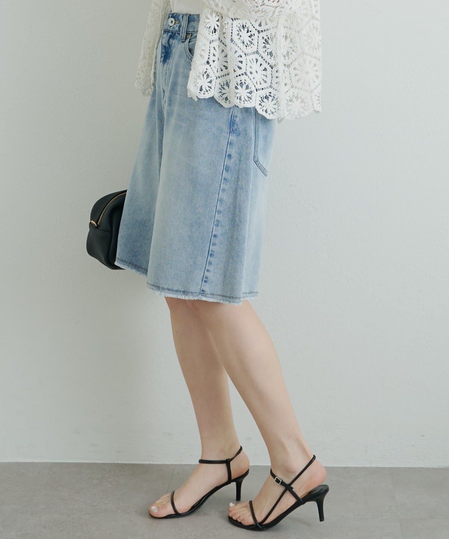 PUAL CE CIN(ピュアルセシン) リヨセル混デニムハーフパンツ