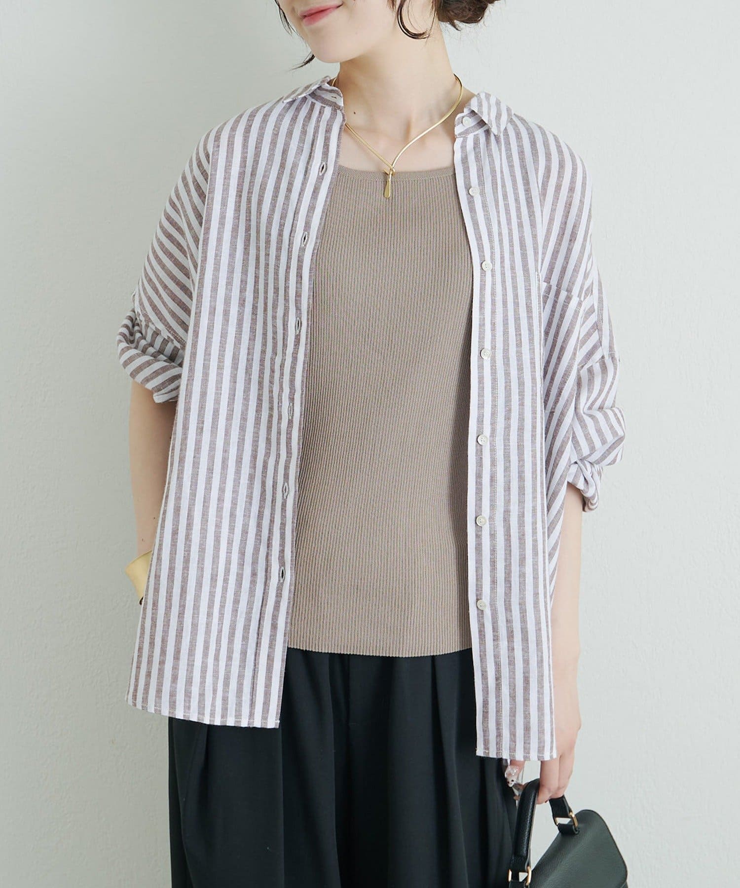 PUAL CE CIN(ピュアルセシン) 麻レーヨンストライプシャツ