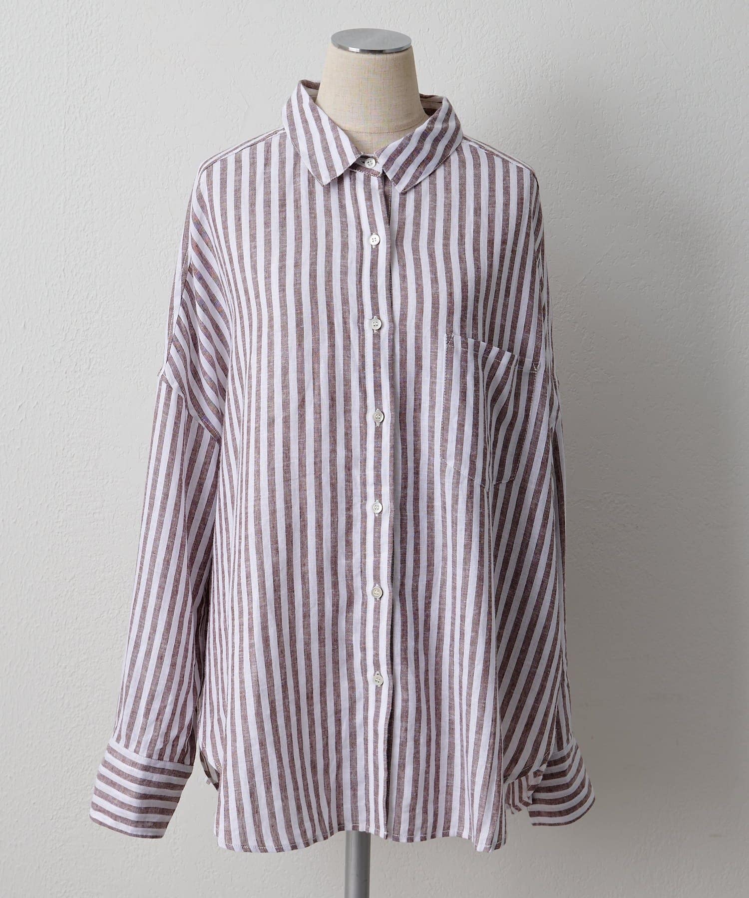 PUAL CE CIN(ピュアルセシン) 麻レーヨンストライプシャツ