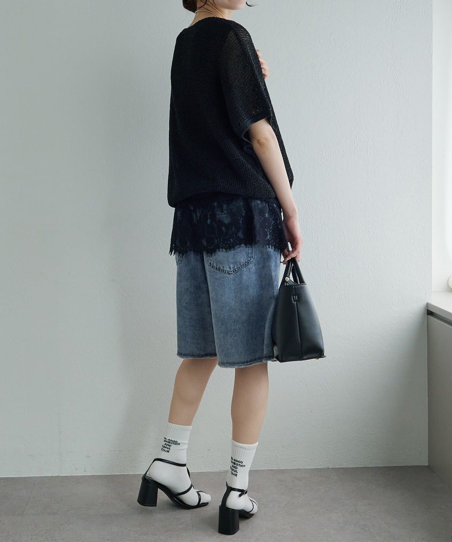 PUAL CE CIN(ピュアルセシン) レースヘムノースリーブカットソー