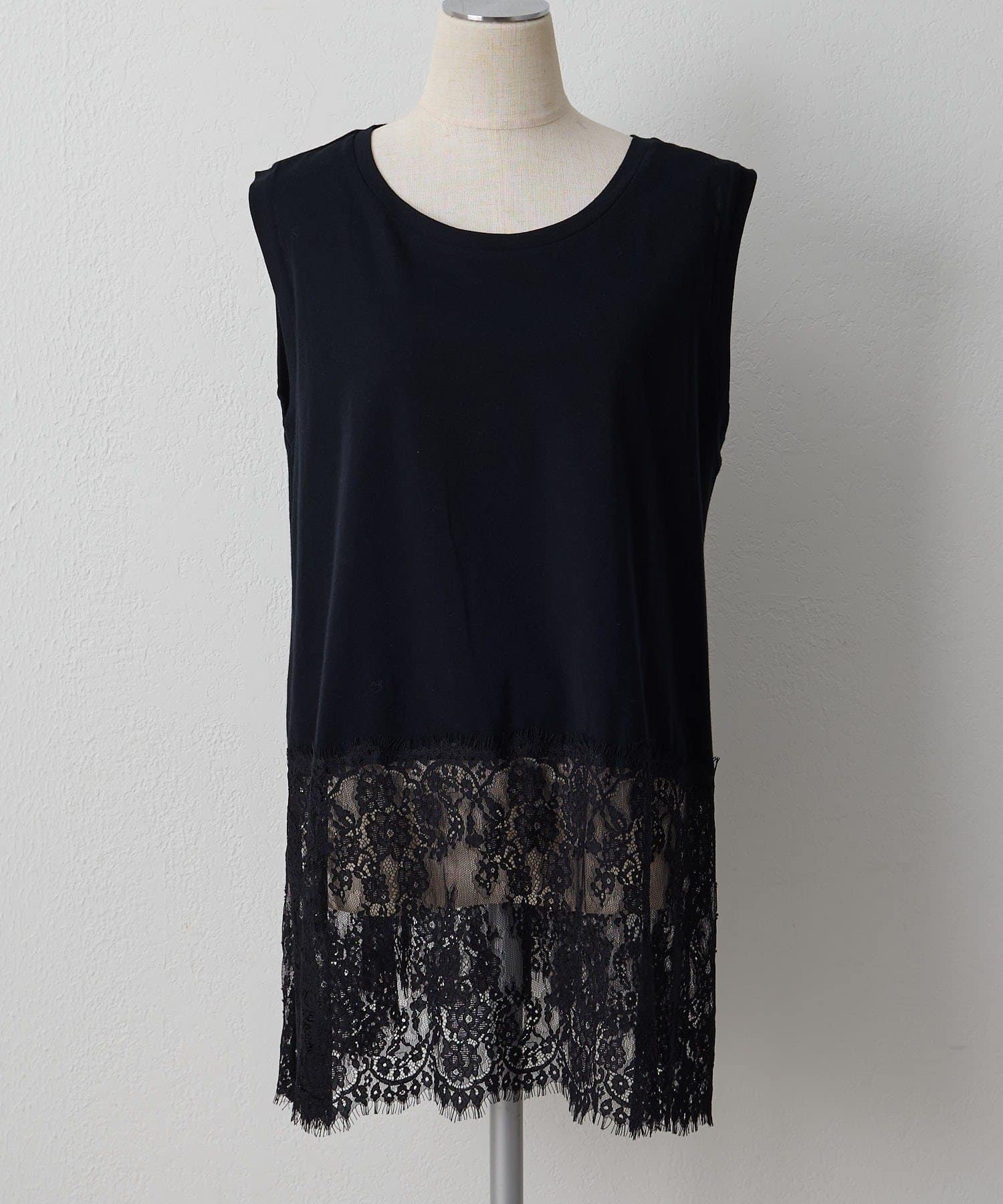 PUAL CE CIN(ピュアルセシン) レースヘムノースリーブカットソー