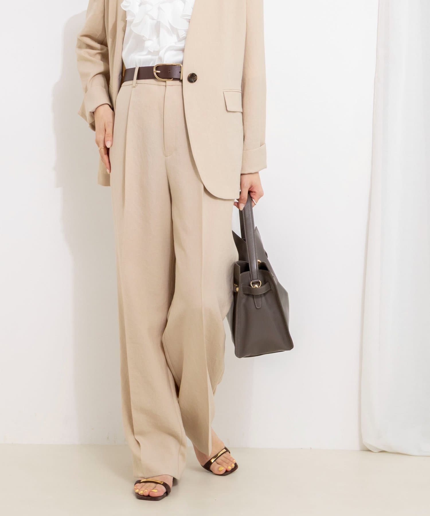 NOLLEY'S(ノーリーズ) 《セットアップ対応》ウォッシャブルストレッチツイル愛されセミワイドパンツ