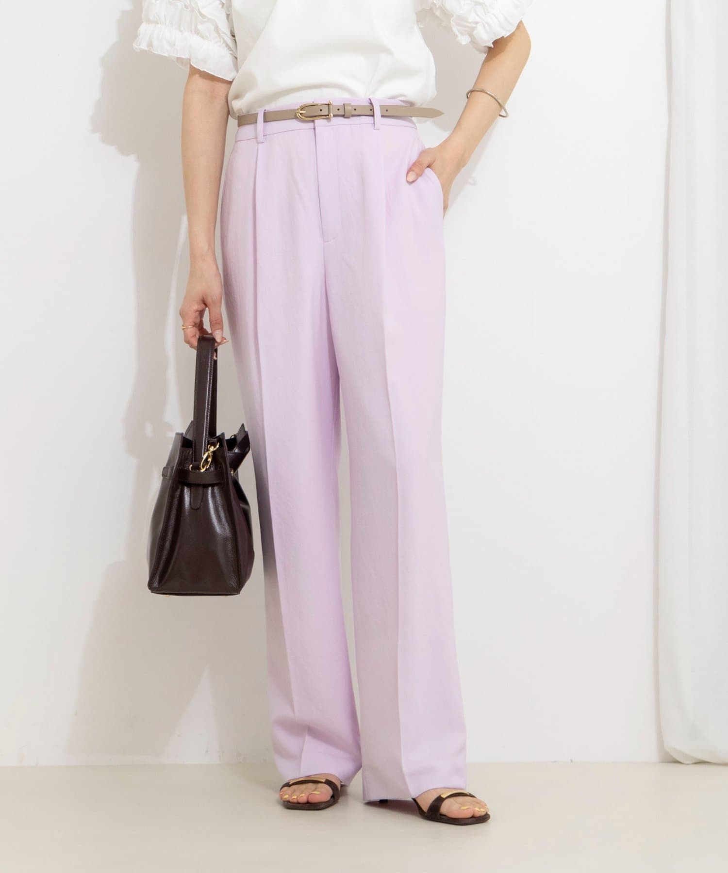 NOLLEY'S(ノーリーズ) 《セットアップ対応》ウォッシャブルストレッチツイル愛されセミワイドパンツ