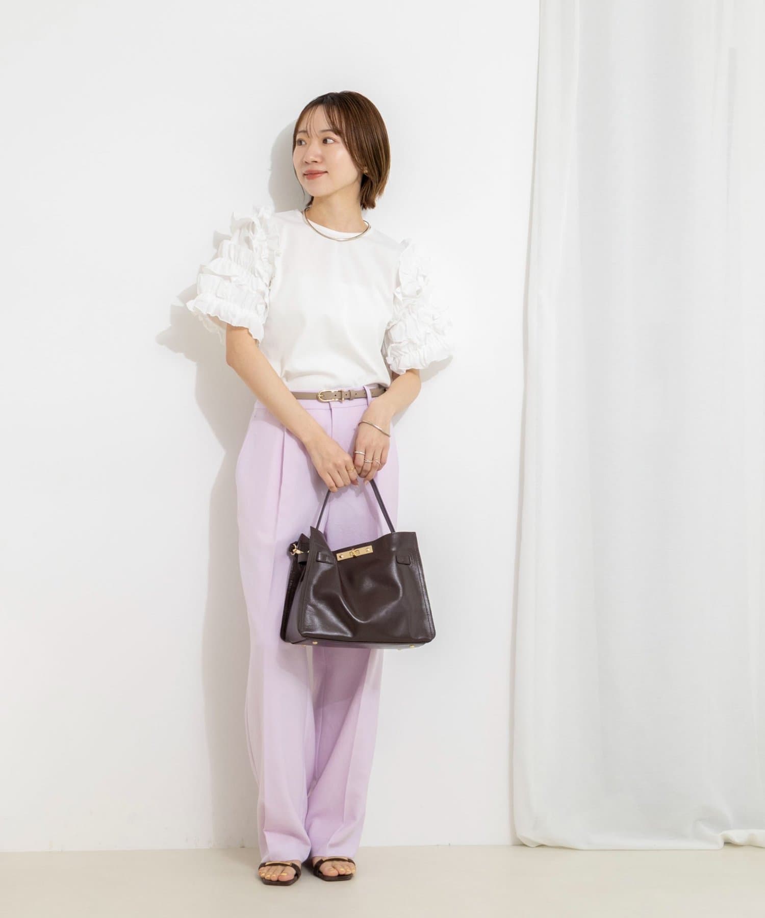 NOLLEY'S(ノーリーズ) 《セットアップ対応》ウォッシャブルストレッチツイル愛されセミワイドパンツ