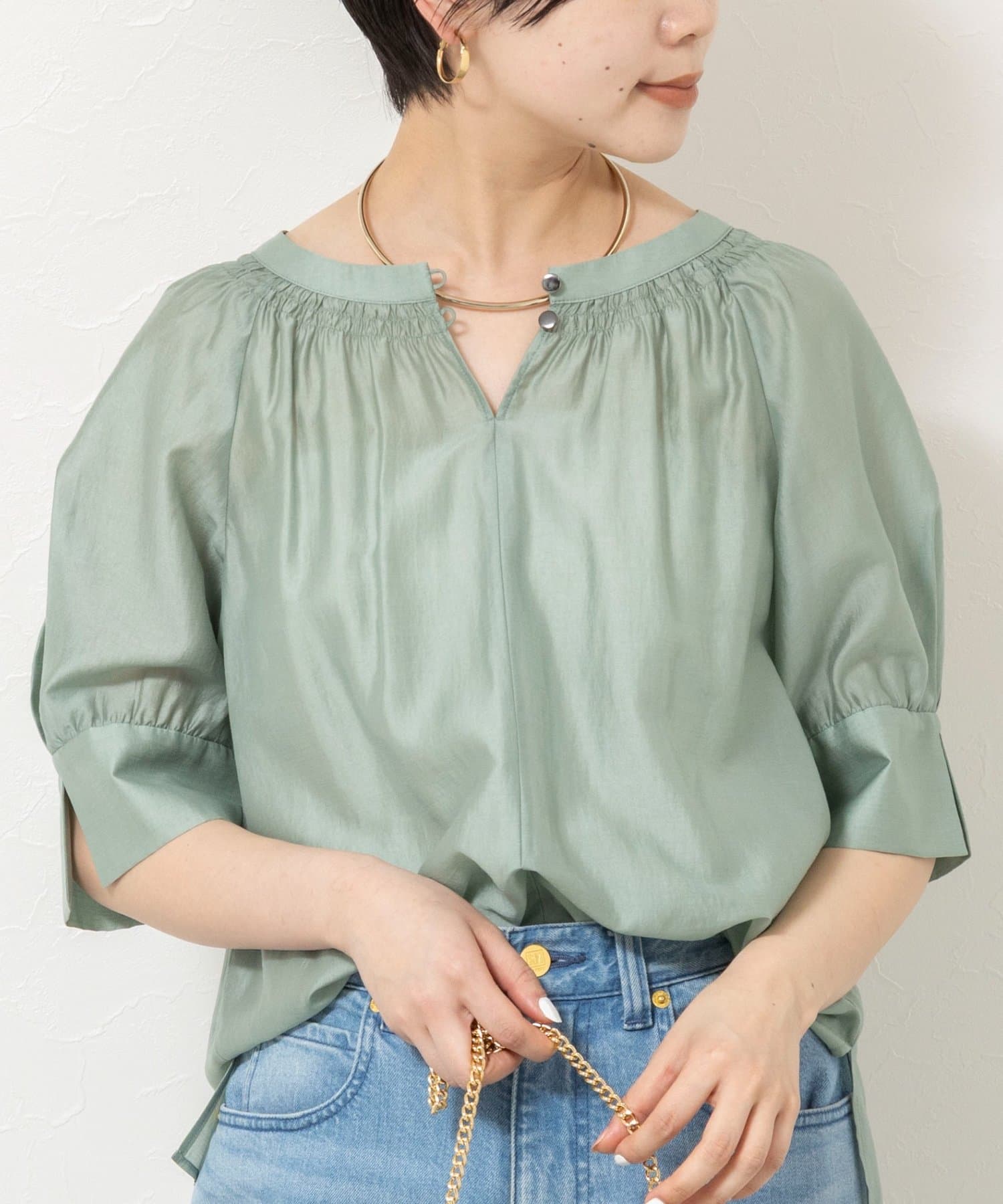 NOLLEY'S(ノーリーズ) ウォッシャブルボリュームスリーブ2WAYシアーブラウス