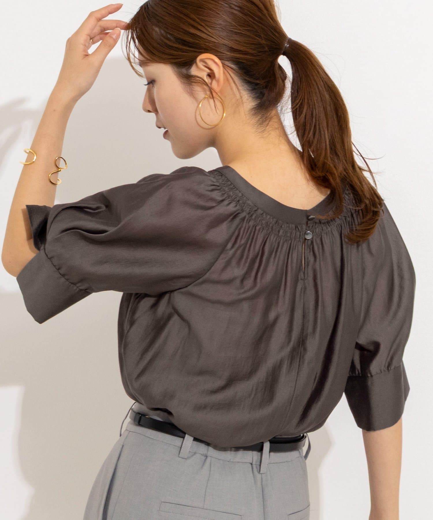 NOLLEY'S(ノーリーズ) ウォッシャブルボリュームスリーブ2WAYシアーブラウス