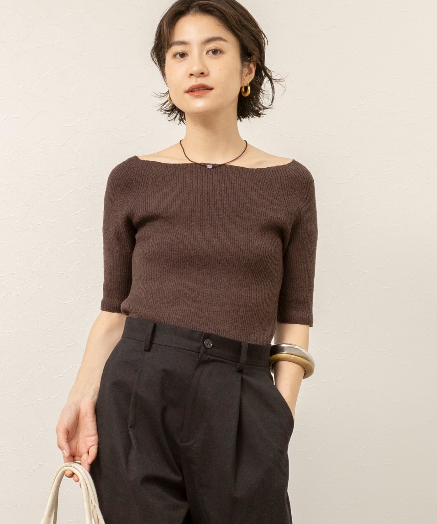 NOLLEY'S(ノーリーズ) 《手洗い可能》ブークレ5分袖ニット