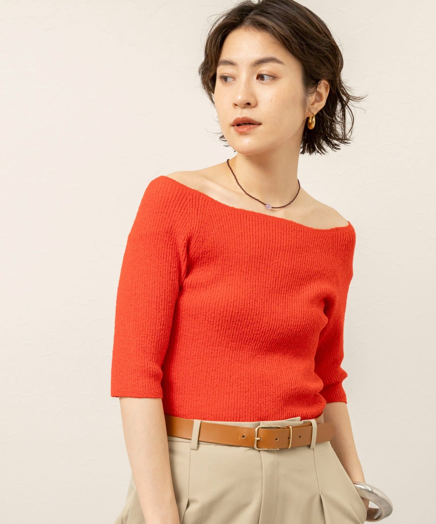 NOLLEY'S(ノーリーズ) 《手洗い可能》ブークレ5分袖ニット