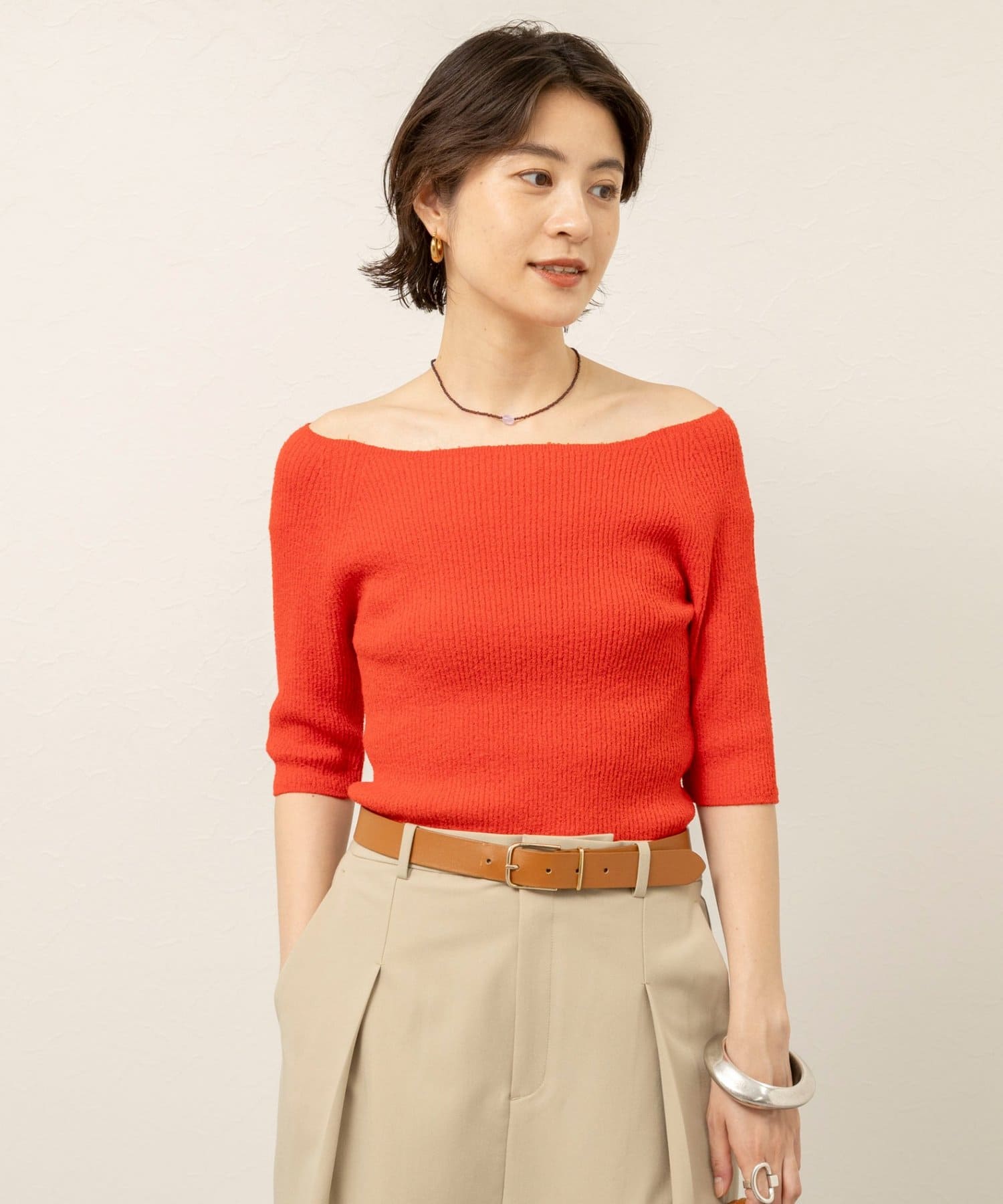 NOLLEY'S(ノーリーズ) 《手洗い可能》ブークレ5分袖ニット