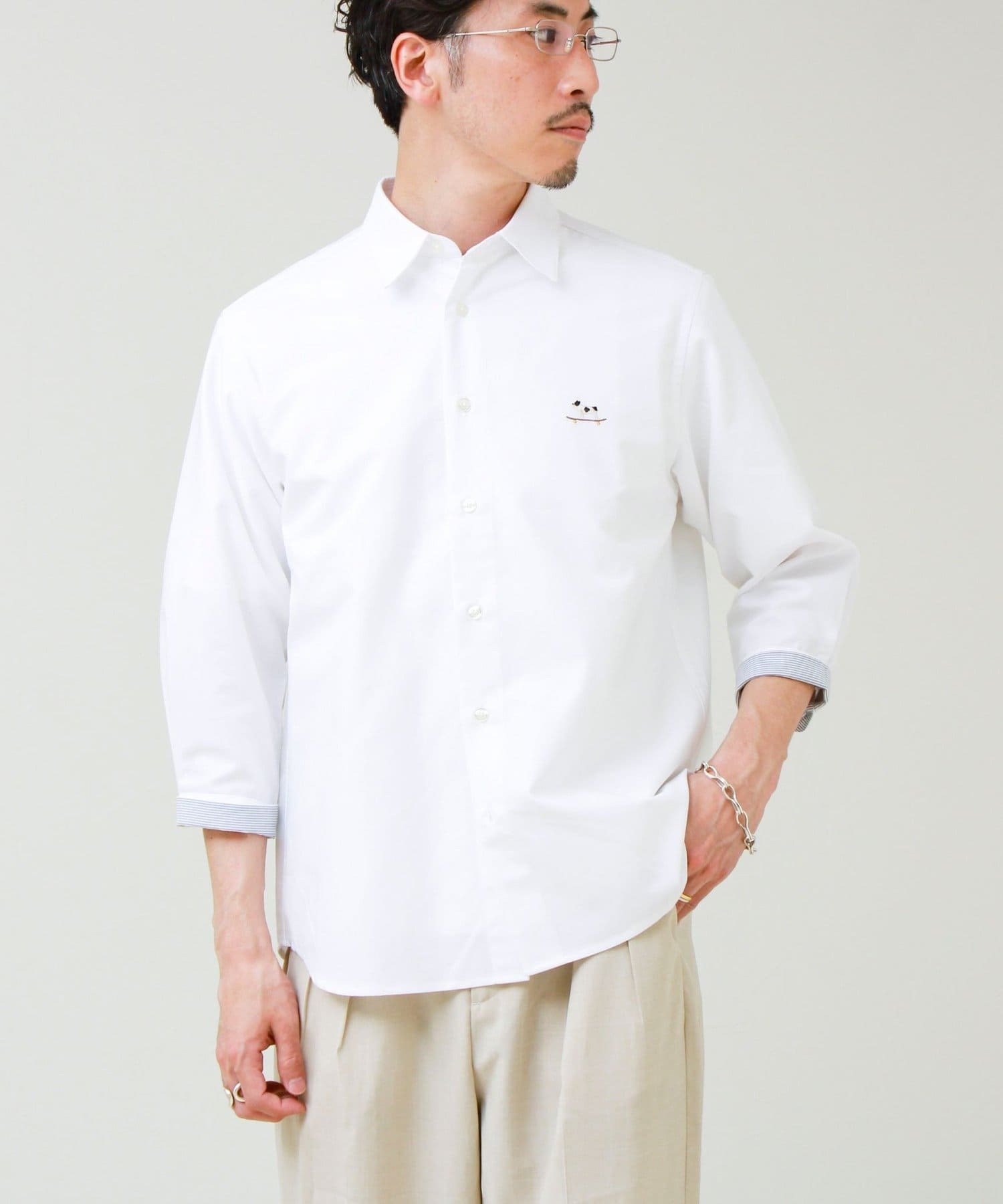 FREDY & GLOSTER(フレディ アンド グロスター) 【フレブル刺繍】七分袖シャツ ストライプ/無地