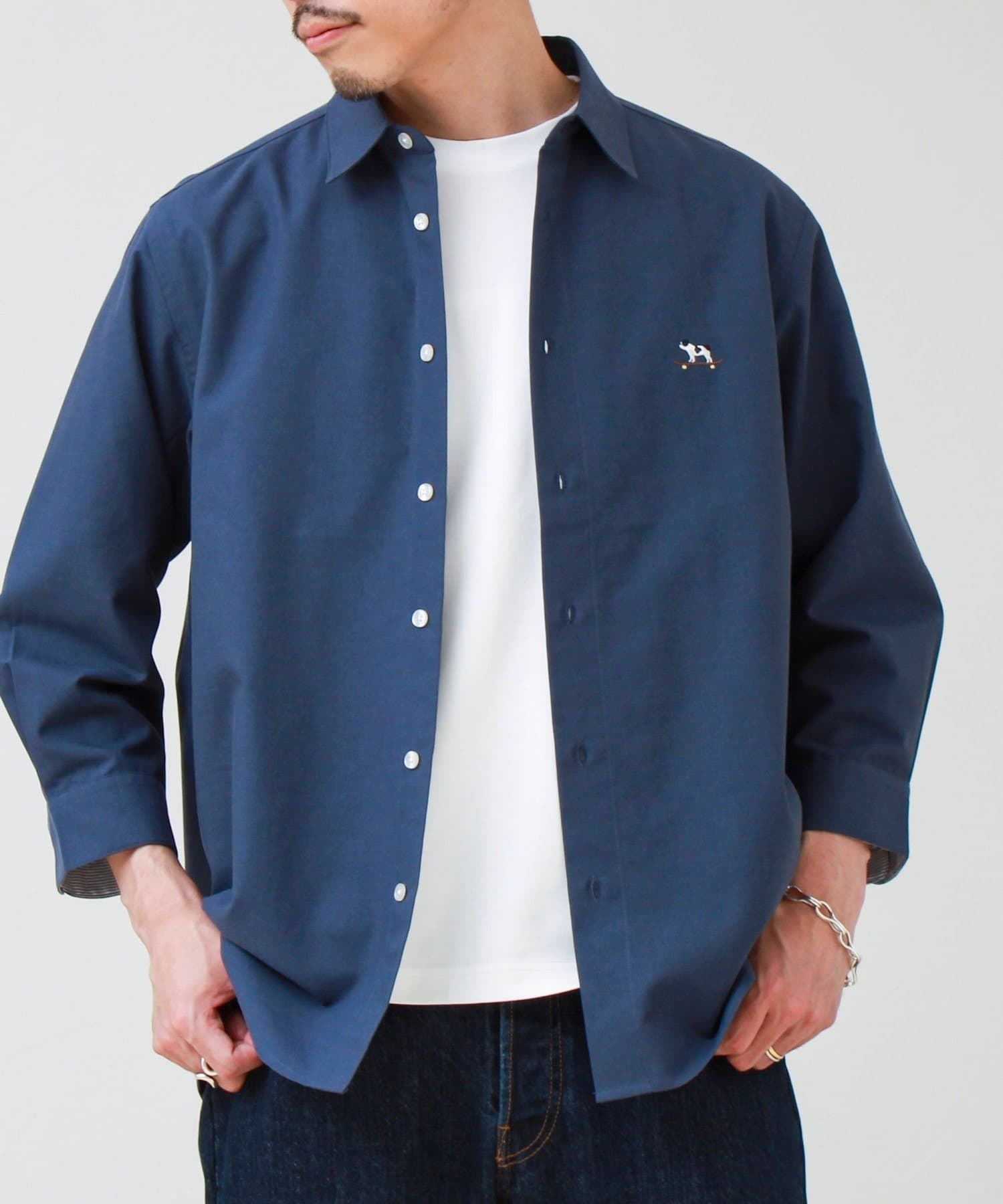 FREDY & GLOSTER(フレディ アンド グロスター) 【フレブル刺繍】七分袖シャツ ストライプ/無地