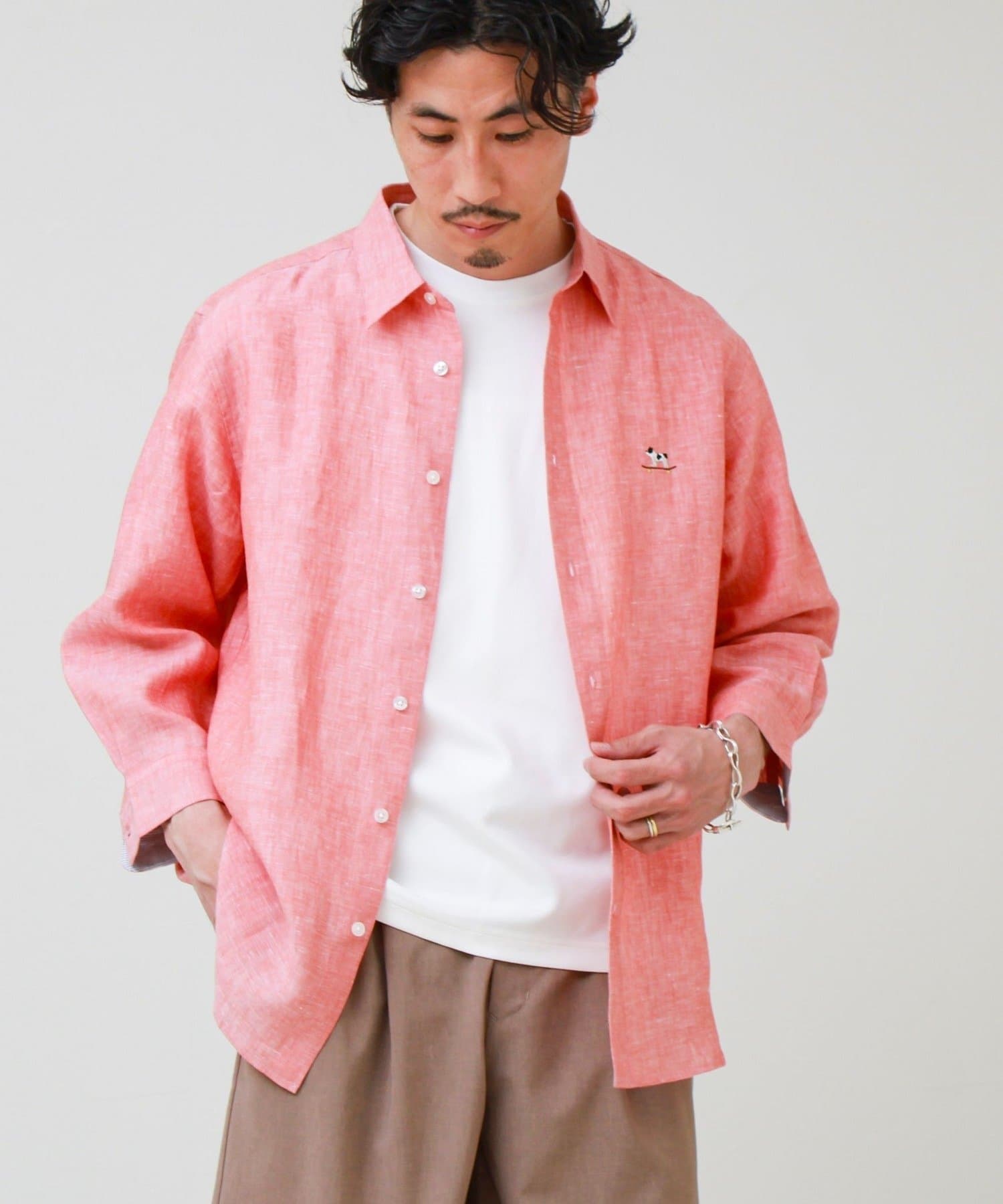 FREDY & GLOSTER(フレディ アンド グロスター) 【フレブル刺繍】七分袖シャツ ストライプ/無地