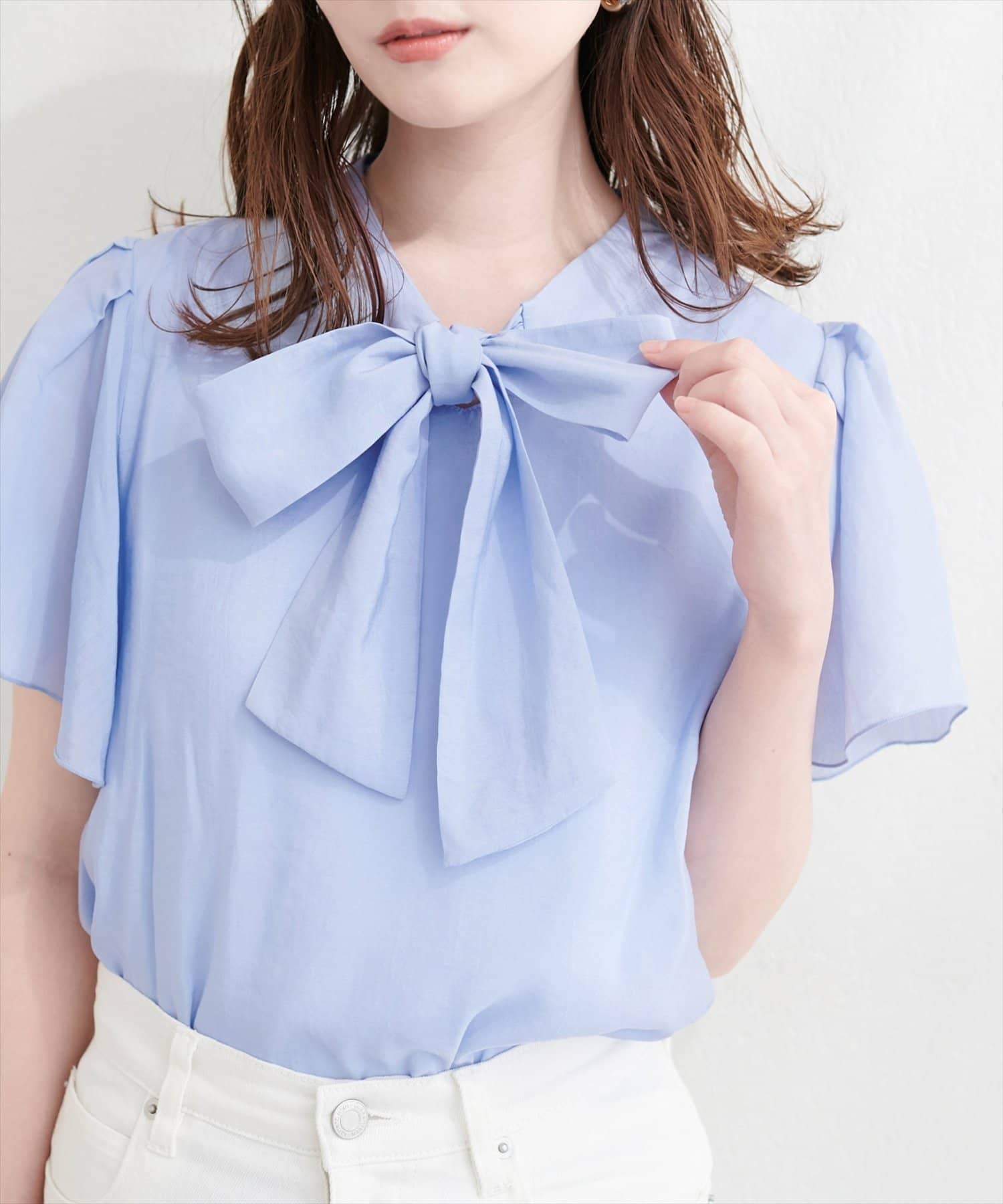 natural couture(ナチュラルクチュール) リボンタイフラワーブラウス