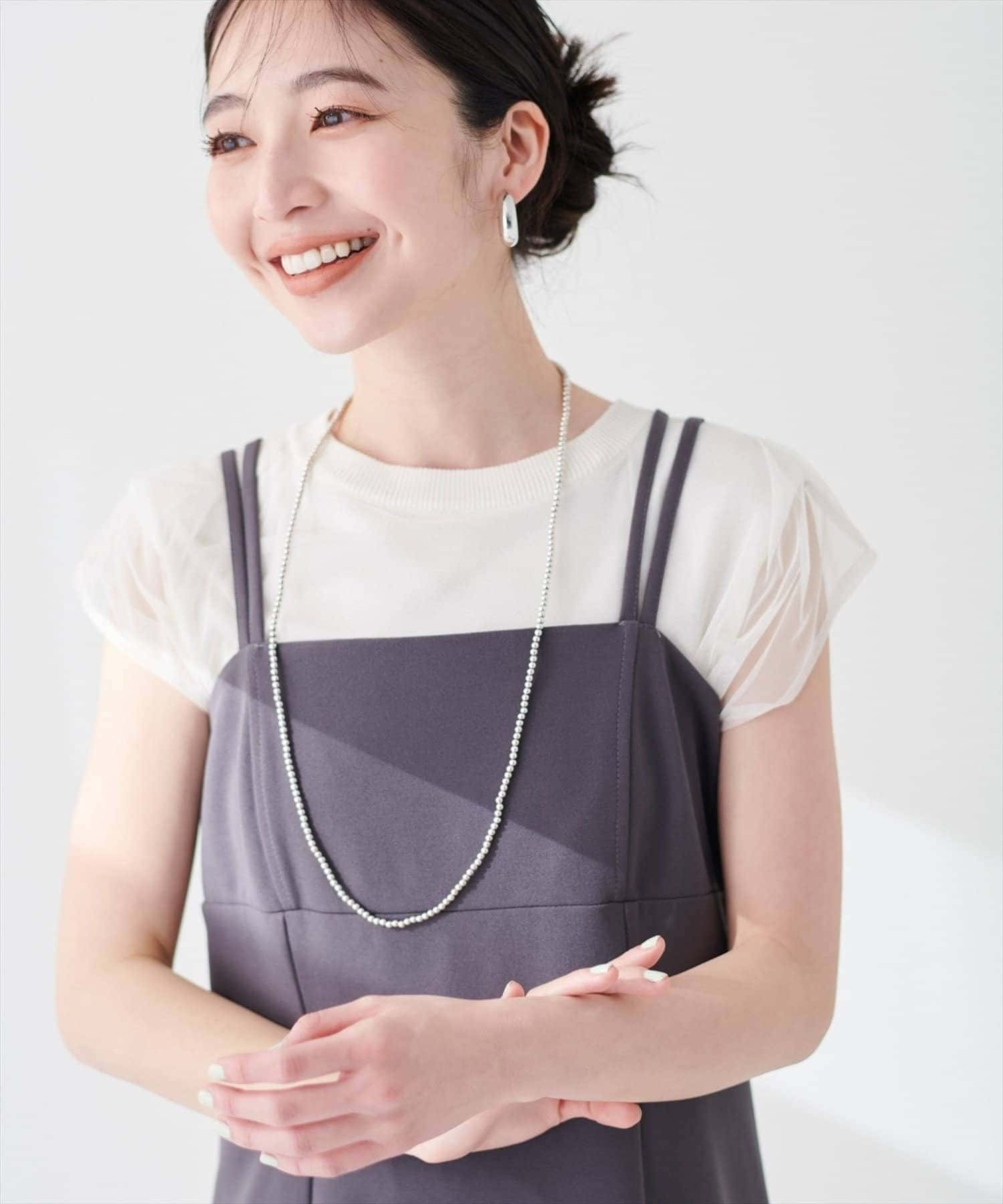 natural couture(ナチュラルクチュール) 【sherbet line】接触冷感チュール×ニットレイヤードTOPS