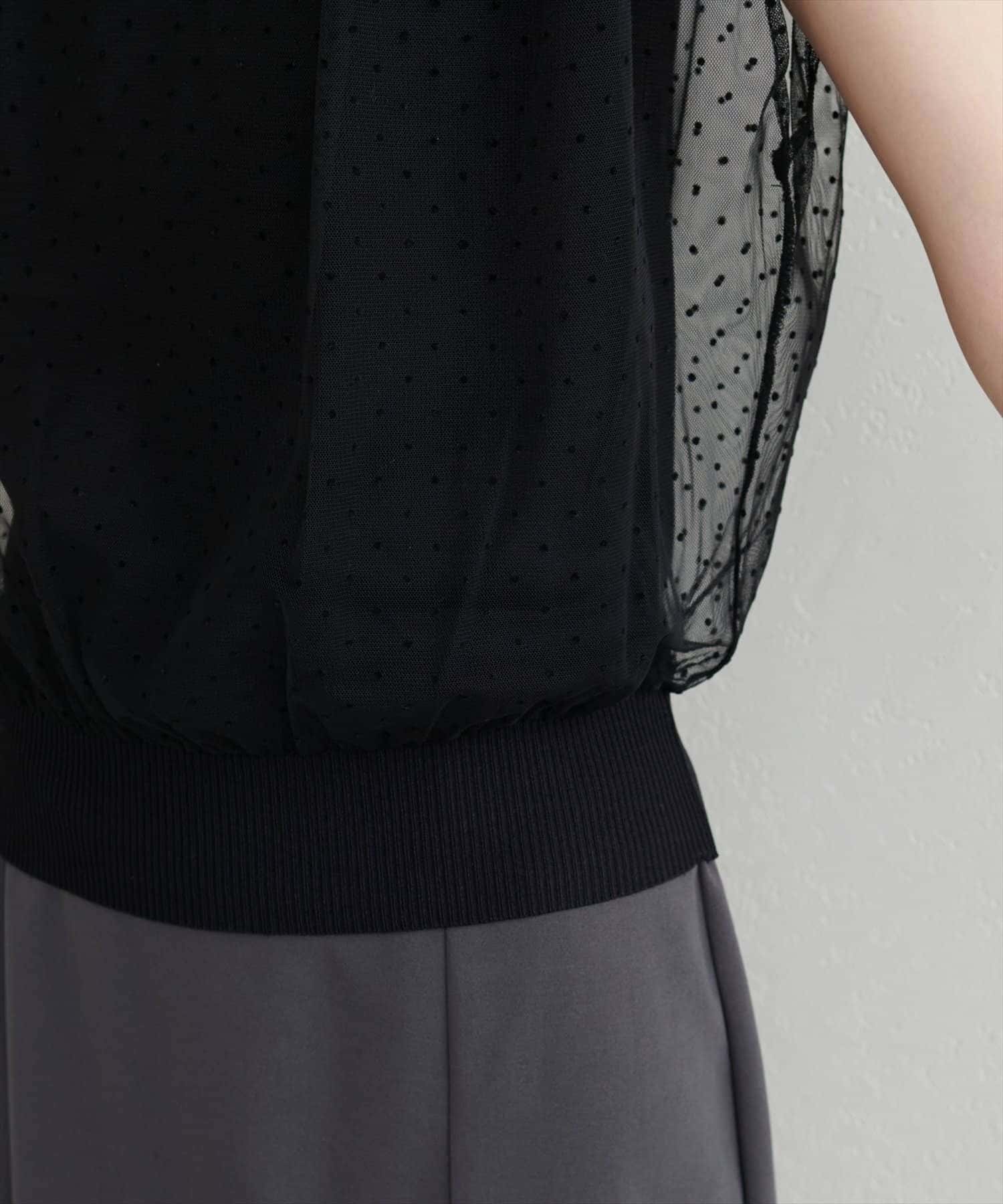 natural couture(ナチュラルクチュール) 【sherbet line】接触冷感チュール×ニットレイヤードTOPS