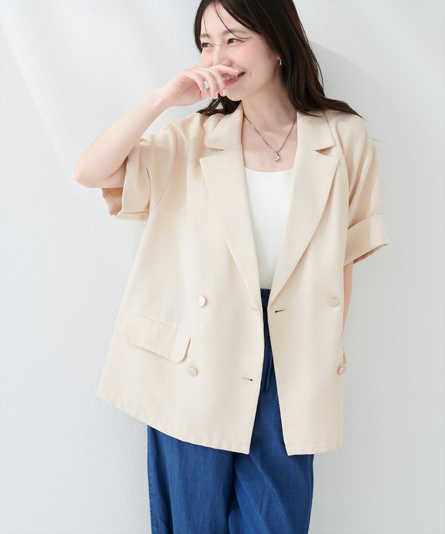 natural couture(ナチュラルクチュール) 半袖サマーツイードテーラードジャケット